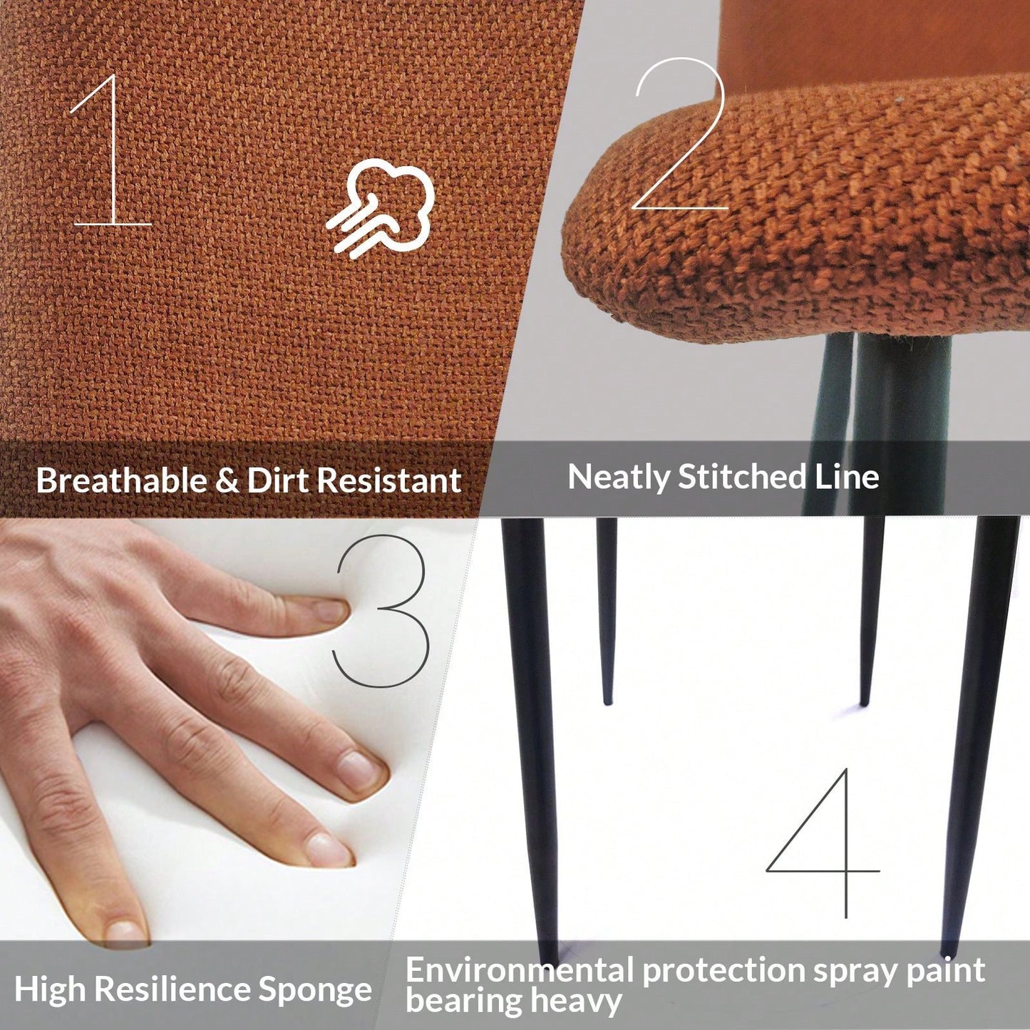 Modern 4-Piece Upholstered Dining Chair Set with Linen Cushion and Sturdy Black Metal Legs for Kitchen and Dining Room