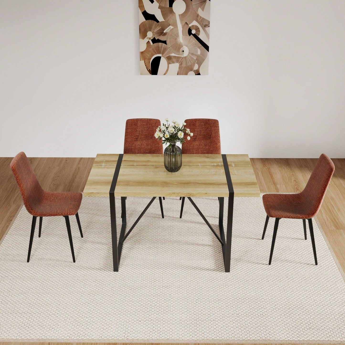 Modern 4-Piece Upholstered Dining Chair Set with Linen Cushion and Sturdy Black Metal Legs for Kitchen and Dining Room