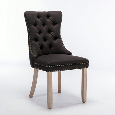 Set Of 2, Modern High-End Tufted Solid Wood Contemporary Flax Upholstered Dining Chair With Wood Legs Nailhead
