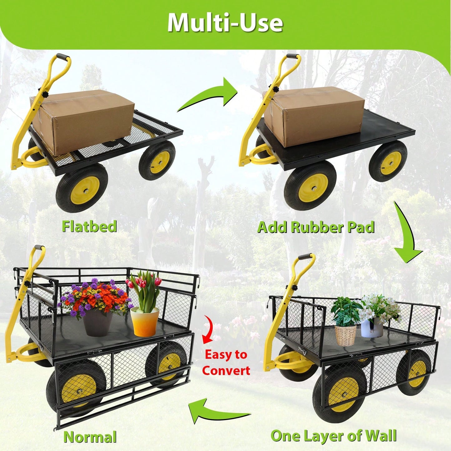 Heavy Duty Steel Garden Cart With 1400 Lbs Capacity And Versatile Features