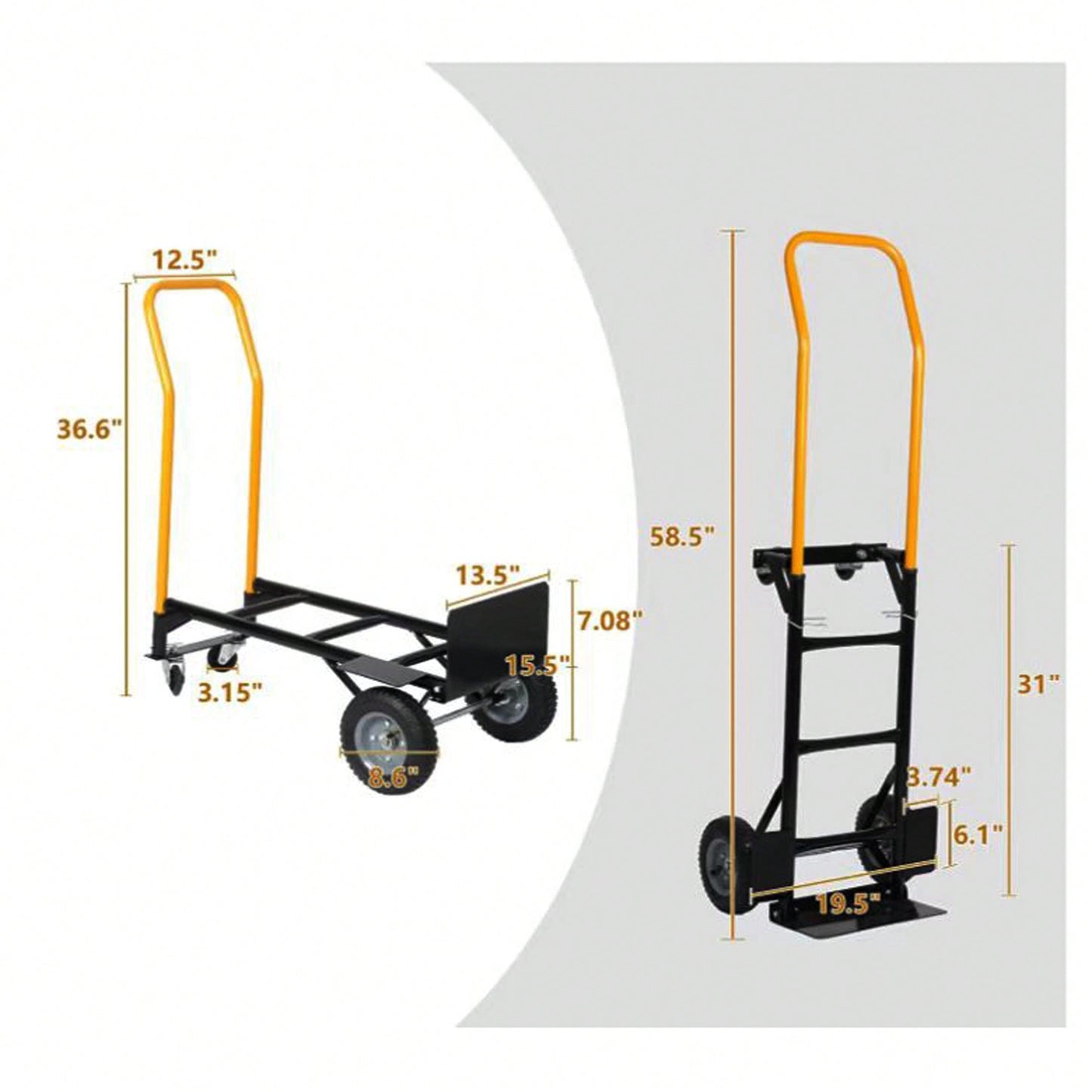 Dual Purpose 2 Wheel Dolly Cart And 4 Wheel Push Cart With Swivel Wheels 330 Lbs Capacity Heavy Duty Platform Cart