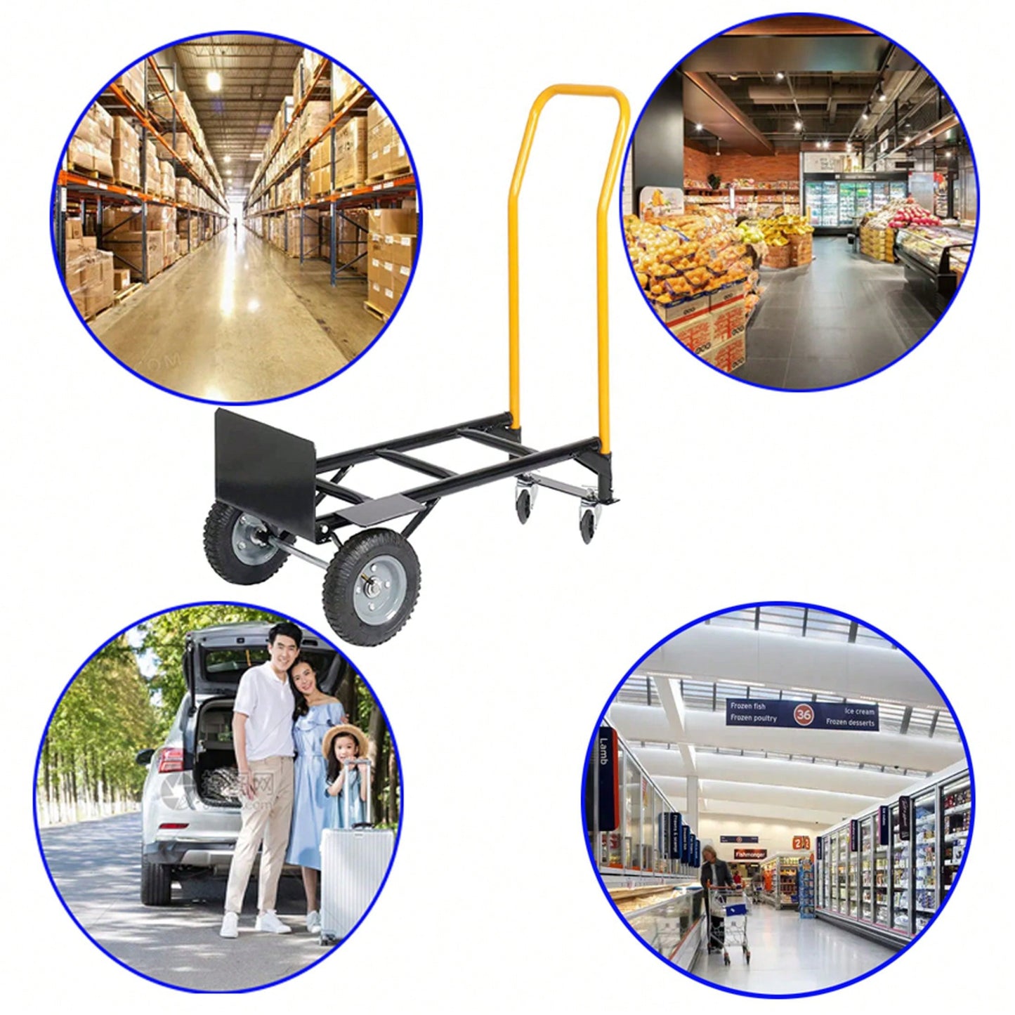 Dual Purpose 2 Wheel Dolly Cart And 4 Wheel Push Cart With Swivel Wheels 330 Lbs Capacity Heavy Duty Platform Cart