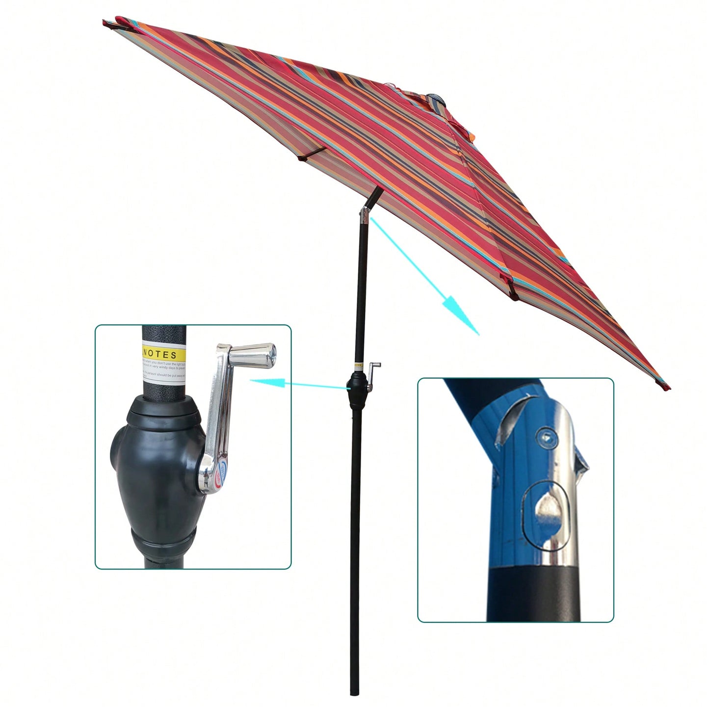 9FT UMBRELLA , Waterproof, Fade Resistant, Easy To Clean, Sturdy Construction, Push Button Tilt And Crank System, Wind Vent