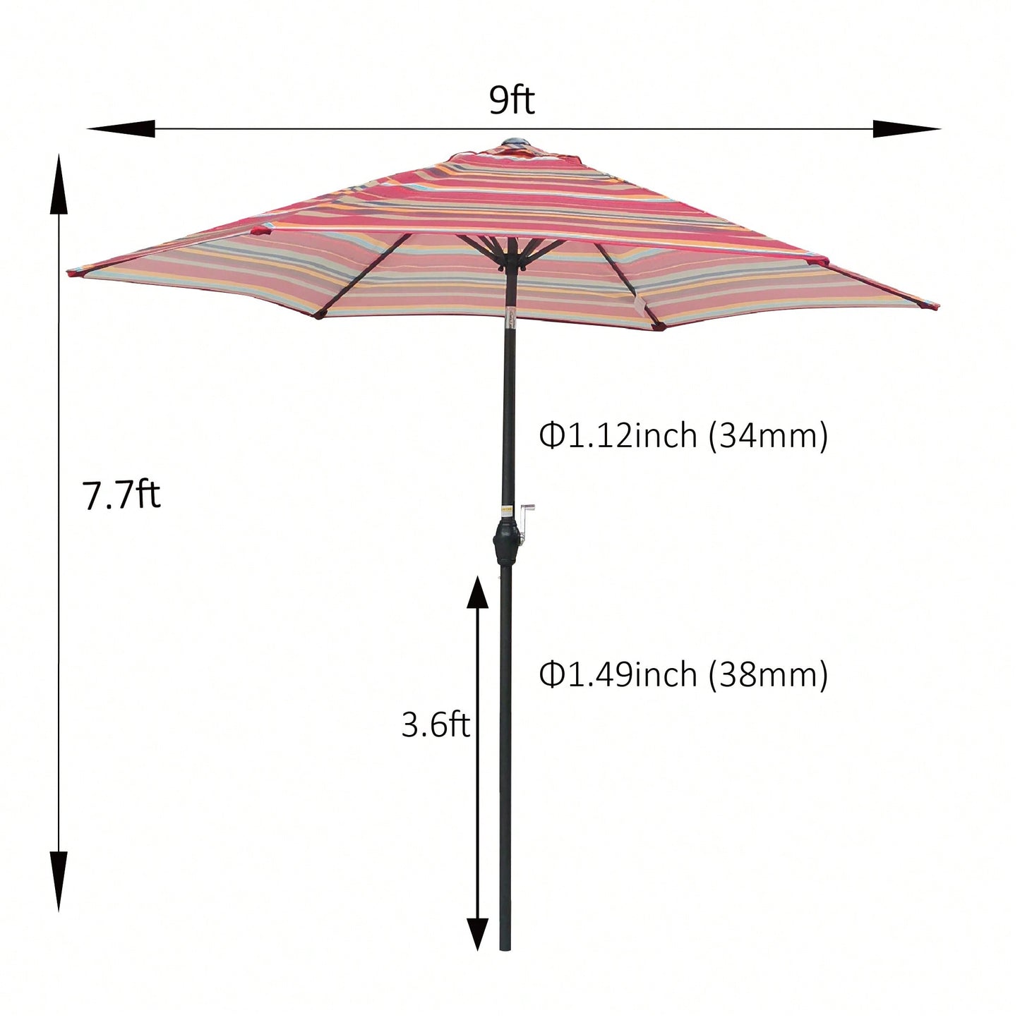 9FT UMBRELLA , Waterproof, Fade Resistant, Easy To Clean, Sturdy Construction, Push Button Tilt And Crank System, Wind Vent