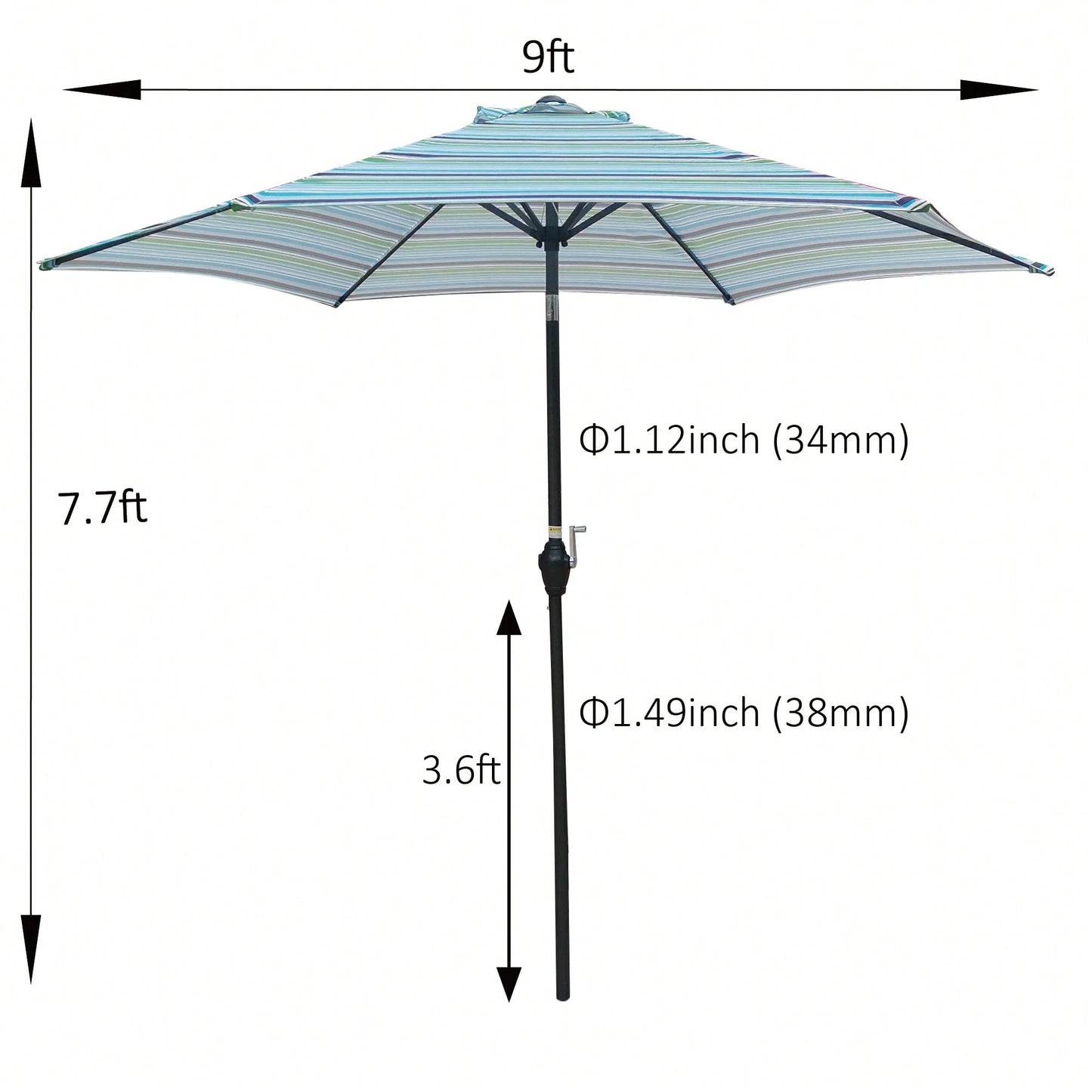 9FT UMBRELLA , Waterproof, Fade Resistant, Easy To Clean, Sturdy Construction, Push Button Tilt And Crank System, Wind Vent