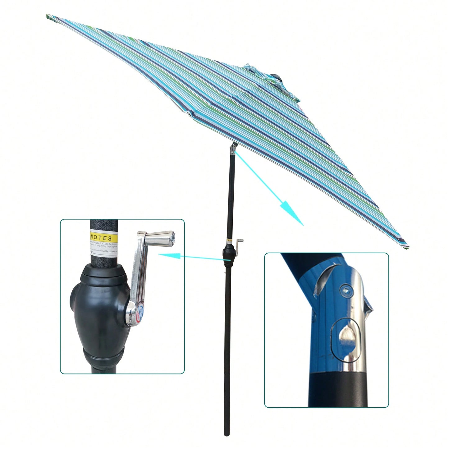 9FT UMBRELLA , Waterproof, Fade Resistant, Easy To Clean, Sturdy Construction, Push Button Tilt And Crank System, Wind Vent