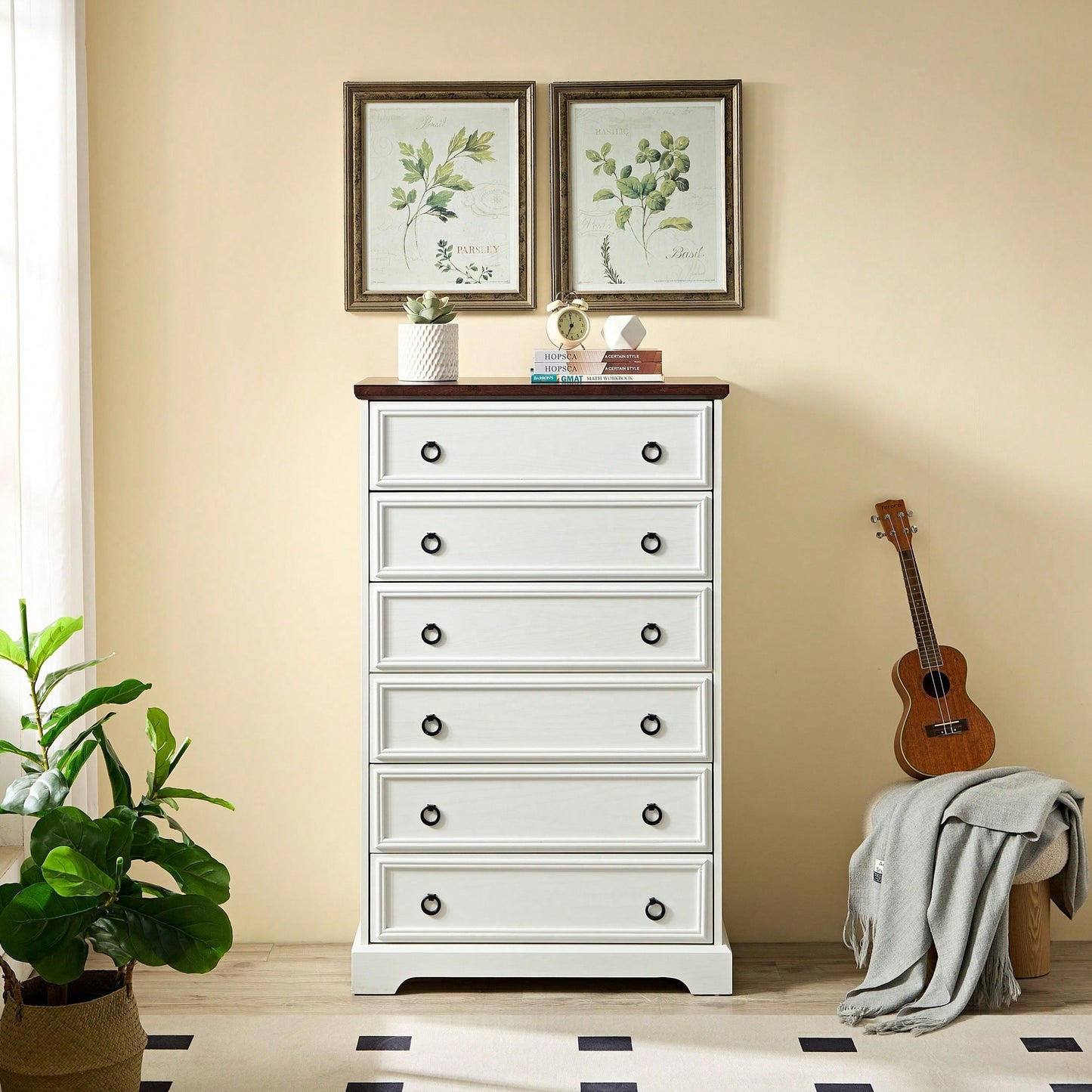 Stylish 6 Drawer Tall Dresser for Bedroom Storage and Closet Organization with Easy Pull Handles
