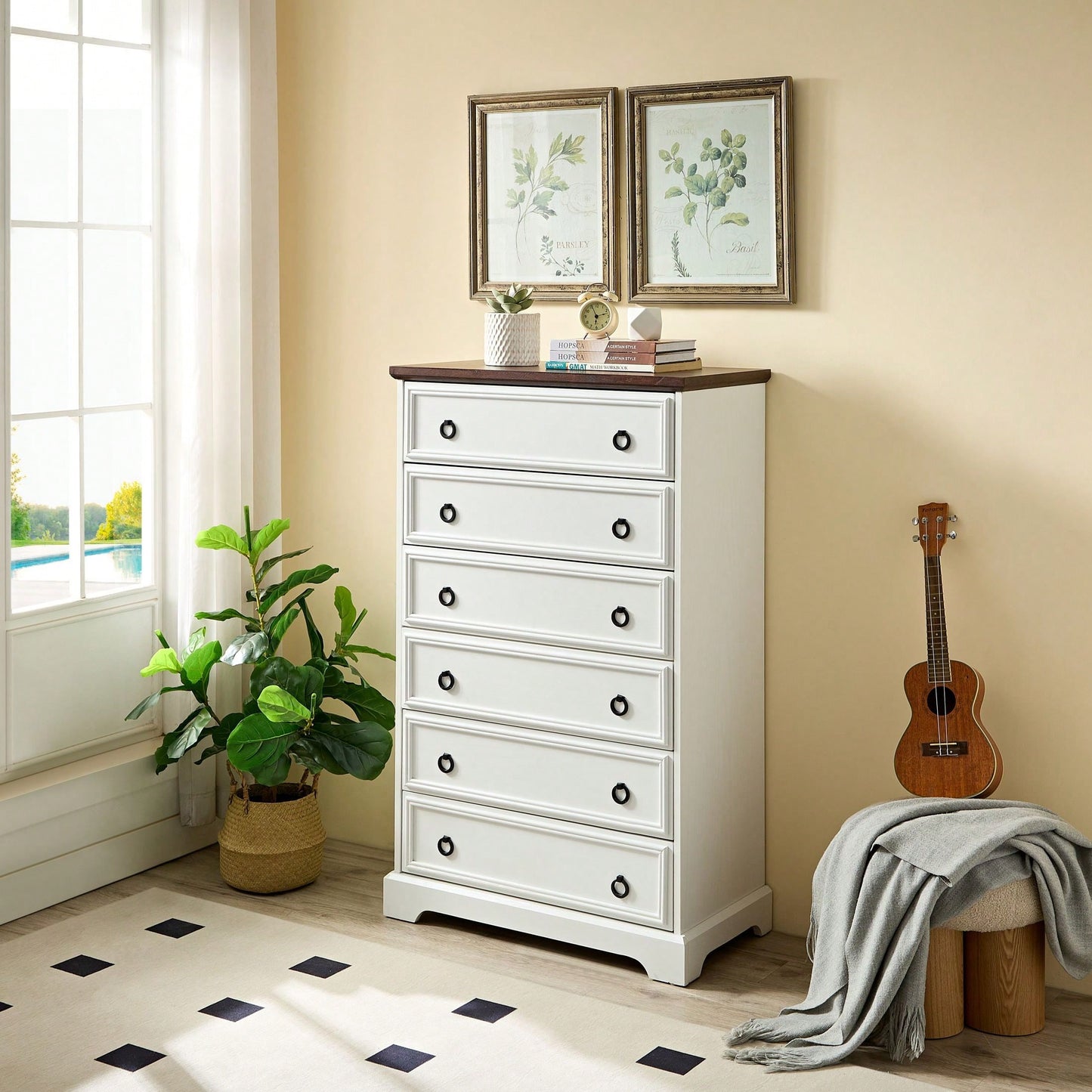 Stylish 6 Drawer Tall Dresser for Bedroom Storage and Closet Organization with Easy Pull Handles