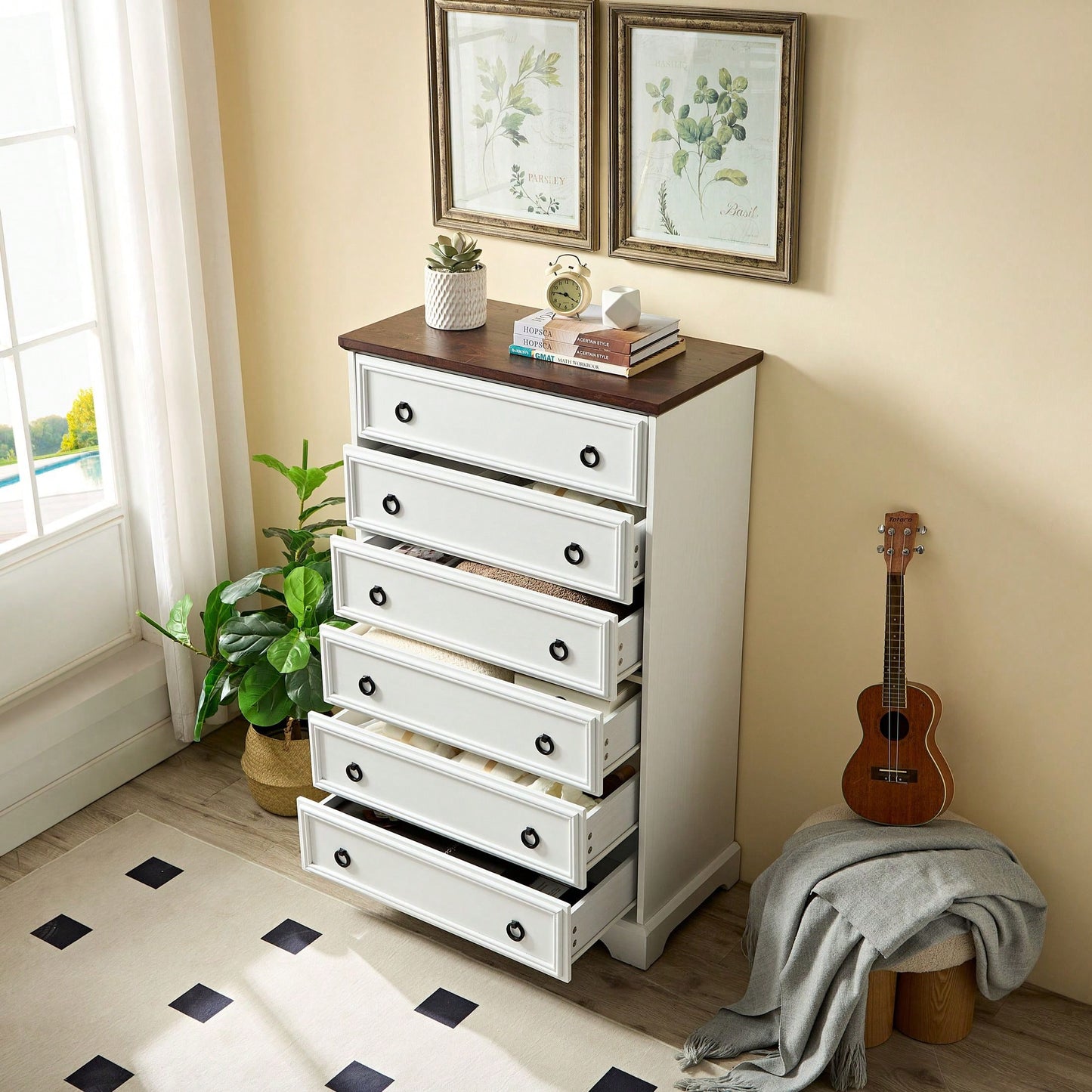 Stylish 6 Drawer Tall Dresser for Bedroom Storage and Closet Organization with Easy Pull Handles
