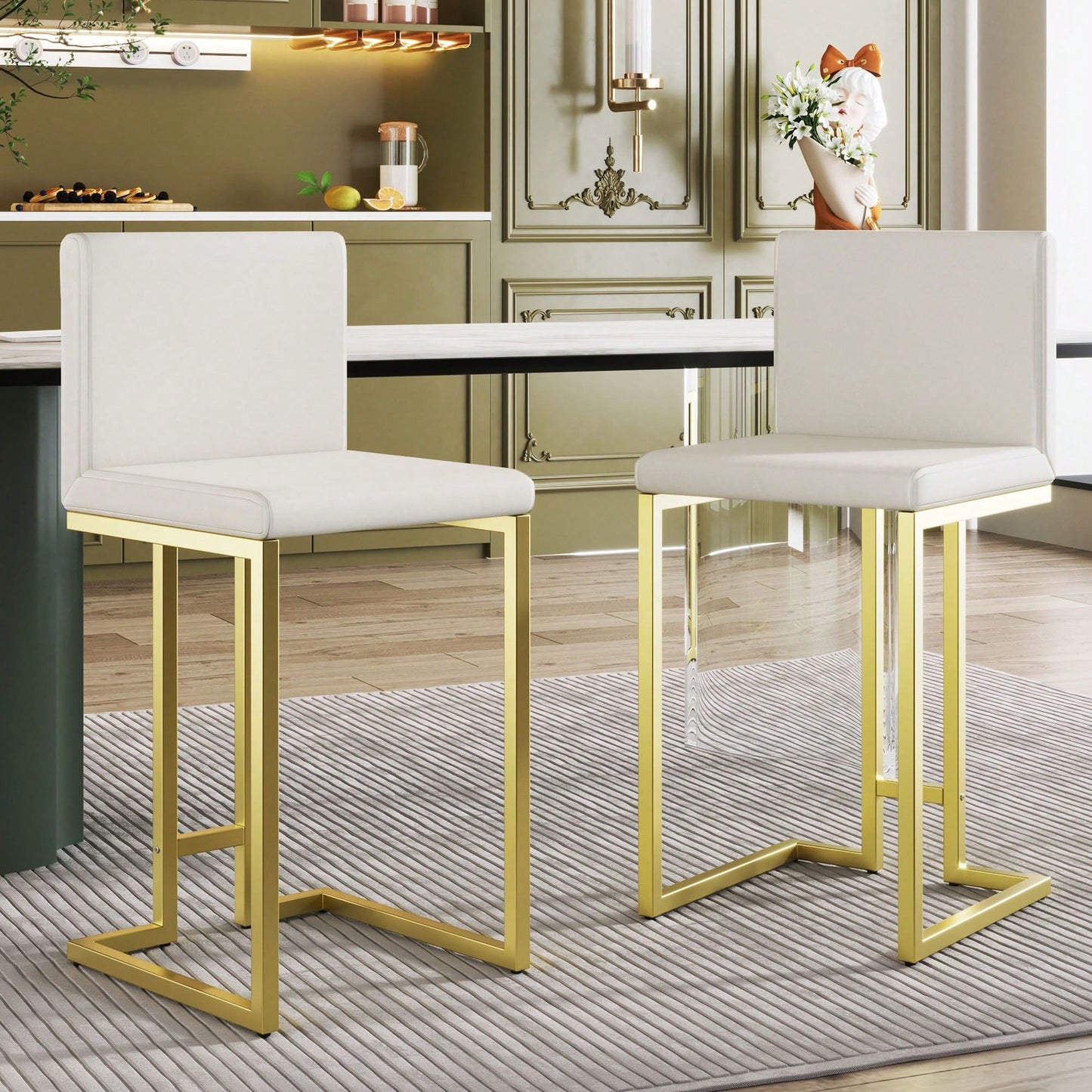 Luxurious 25.8" High Bar Stools With Built-In Footrest Relaxing Seating Experience