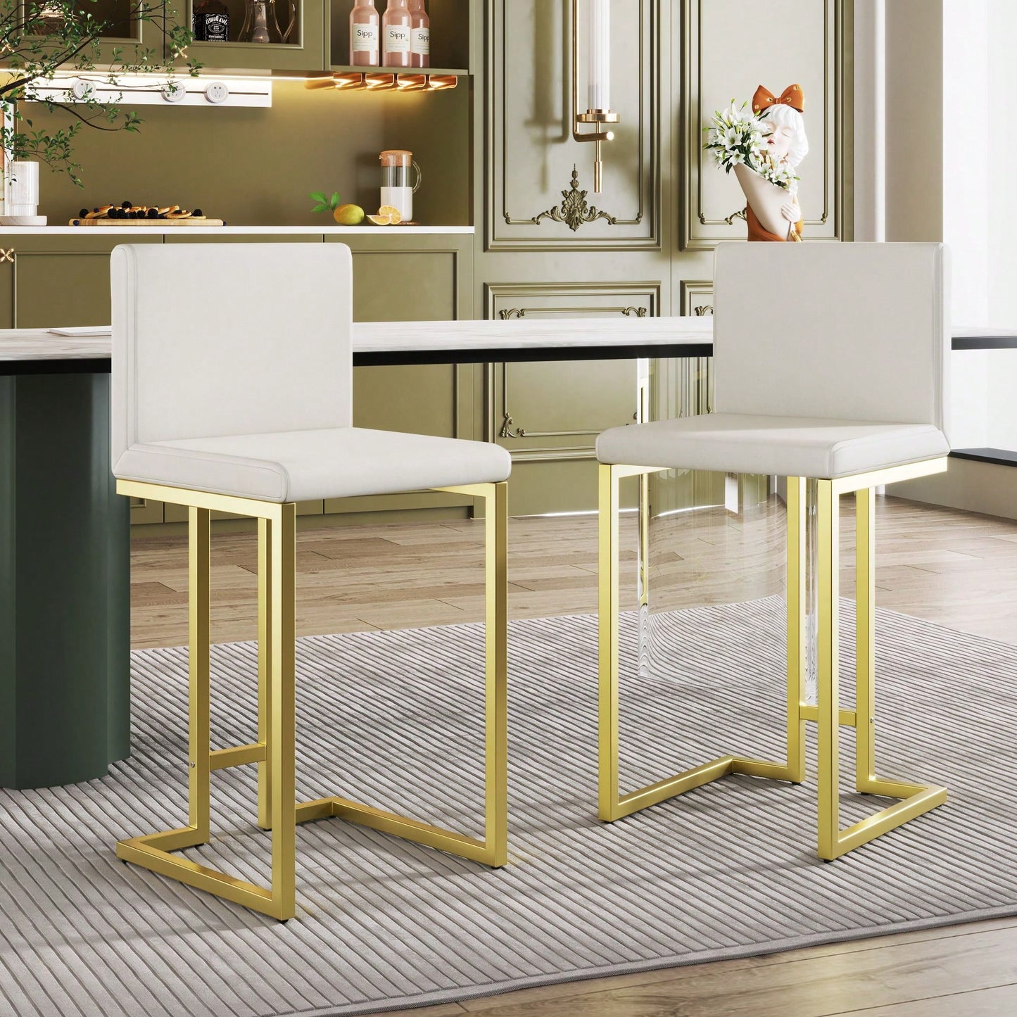 Luxurious 25.8" High Bar Stools With Built-In Footrest Relaxing Seating Experience