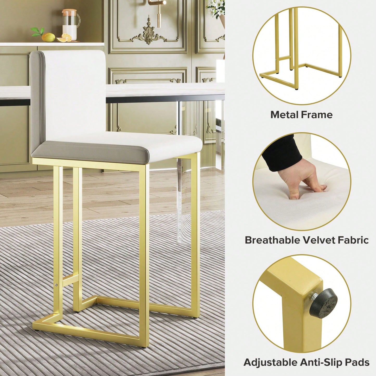 Luxurious 25.8" High Bar Stools With Built-In Footrest Relaxing Seating Experience