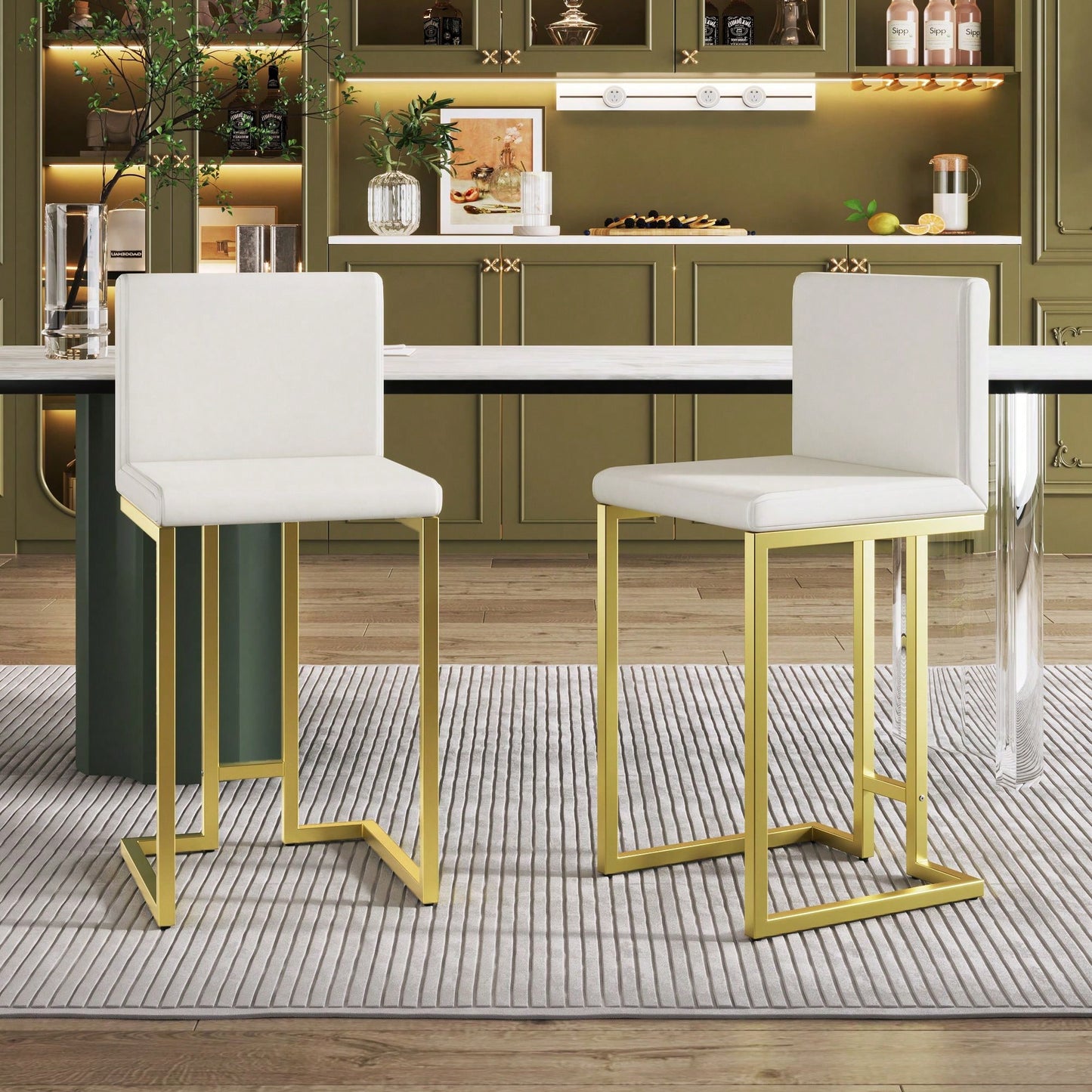 Luxurious 25.8" High Bar Stools With Built-In Footrest Relaxing Seating Experience