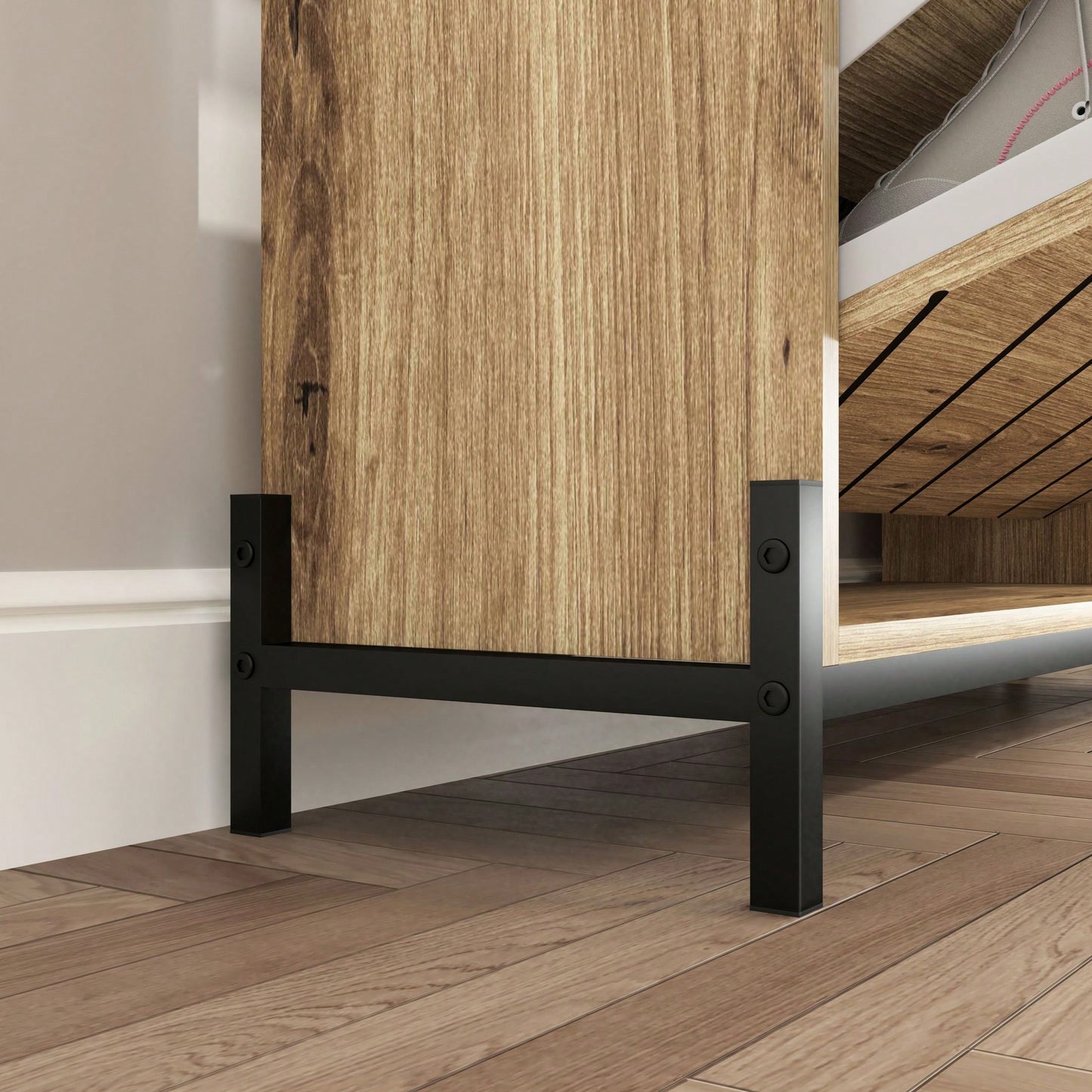 Modern Slim Shoe Cabinet with 3 Flip Drawers and Open Shelves for Heels Boots and Slippers