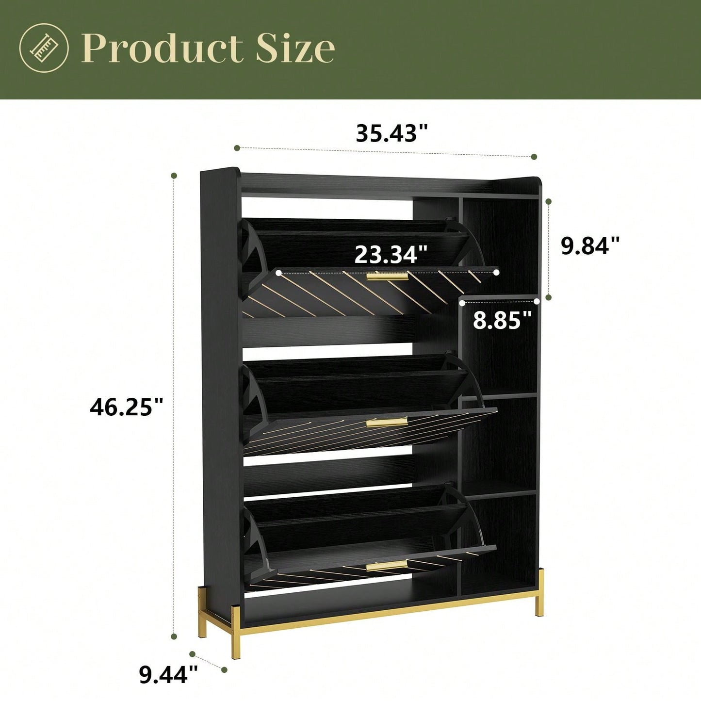 Modern Slim Shoe Cabinet with 3 Flip Drawers and Open Shelves for Heels Boots and Slippers