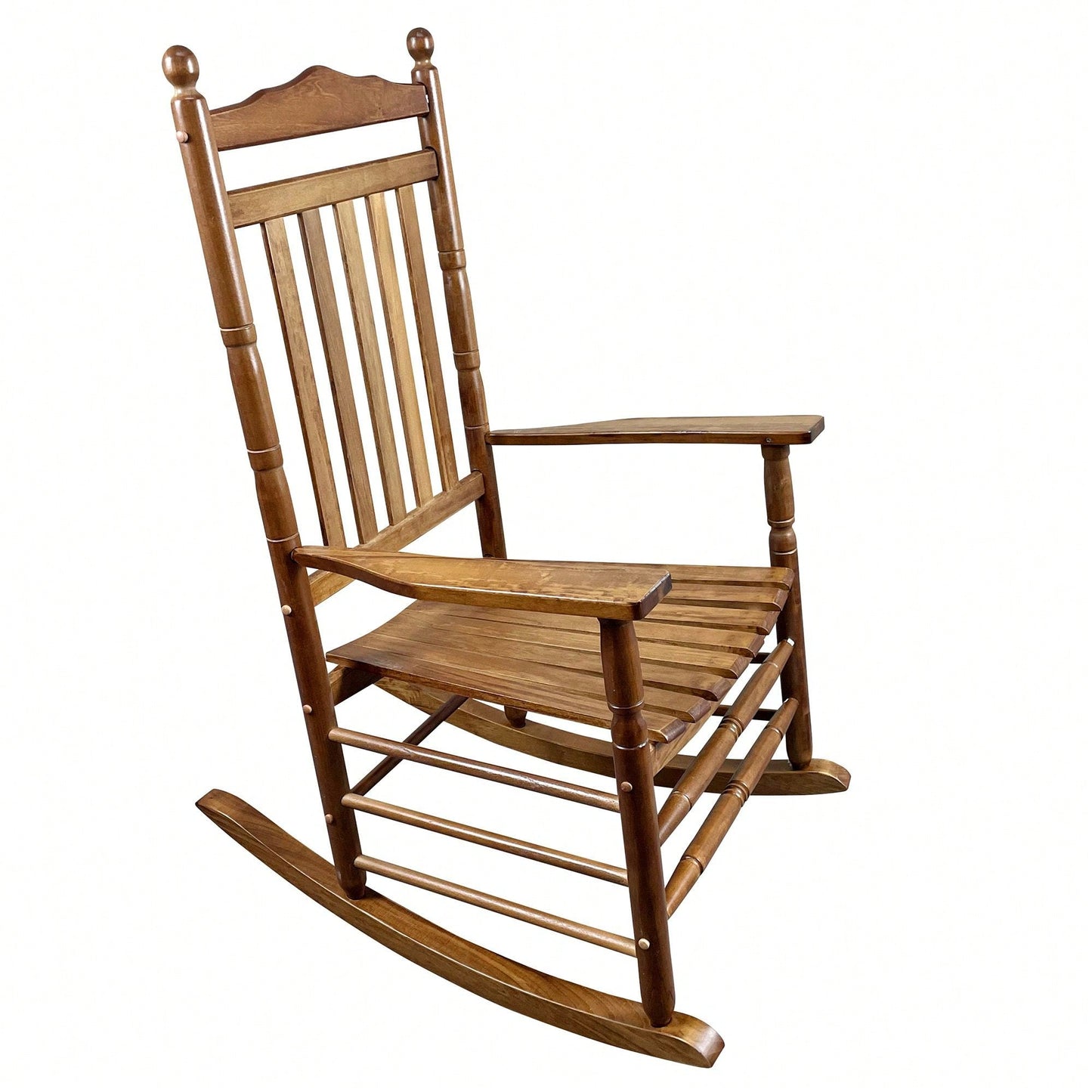 Adult Rocking Chair, Balcony, Porch, Hardwood, Wide Seat, Armrest, Slatted Back Rest