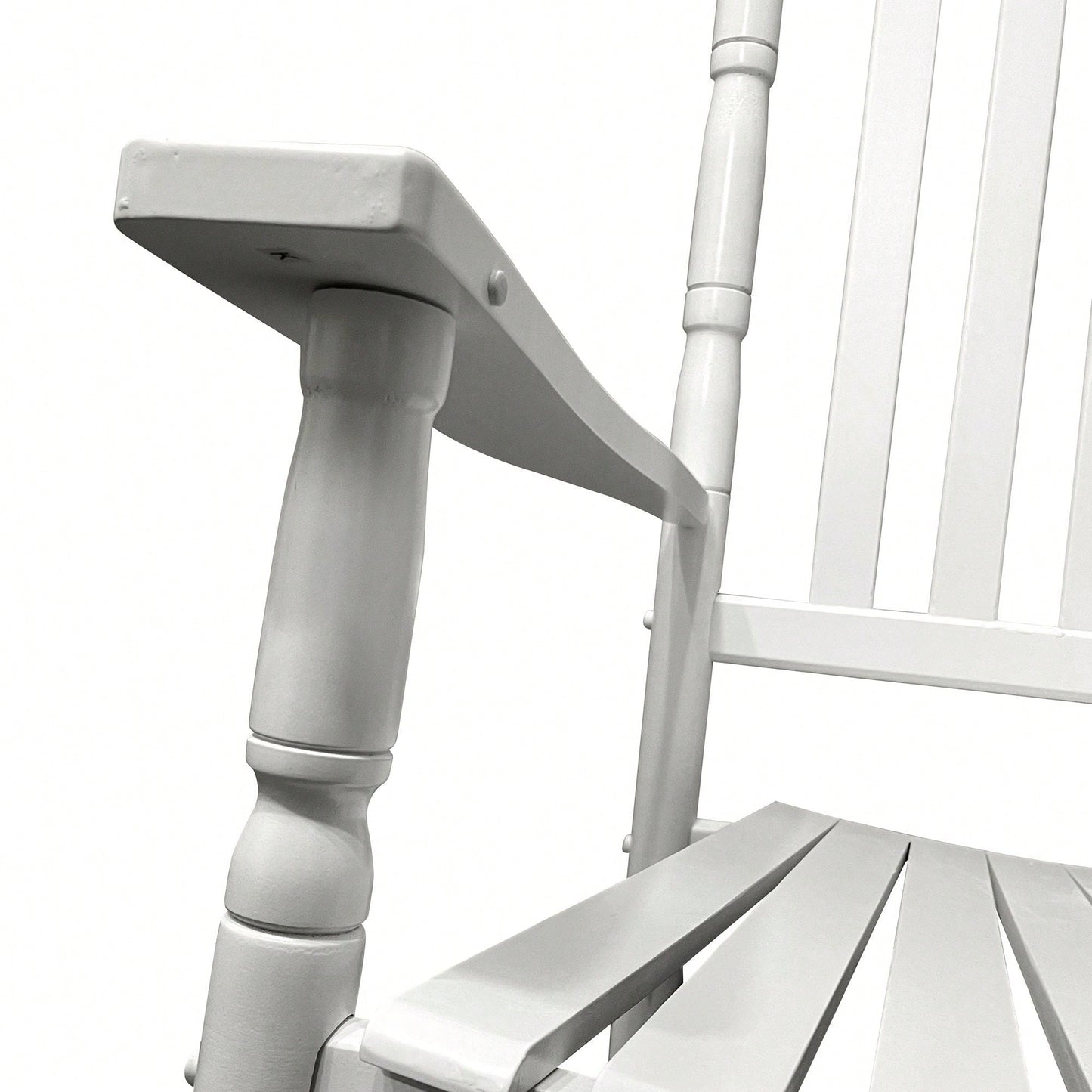 Adult Rocking Chair, Balcony, Porch, Hardwood, Wide Seat, Armrest, Slatted Back Rest