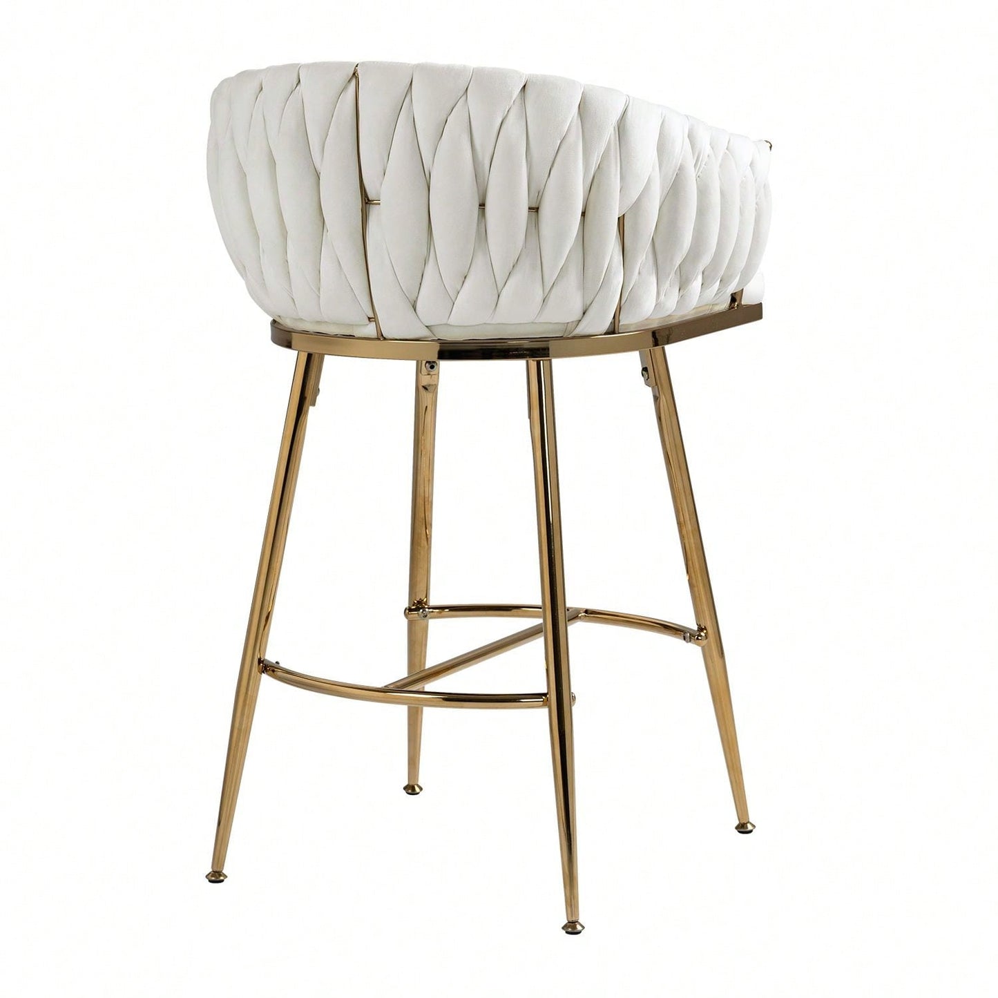 Set Of 2, 26'' Counter Height Bar Stools Velvet Kitchen Island Counter Bar Stool With Hand- Wave Back,Golden Chromed Base And Footrest