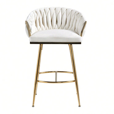 Set Of 2, 26'' Counter Height Bar Stools Velvet Kitchen Island Counter Bar Stool With Hand- Wave Back,Golden Chromed Base And Footrest