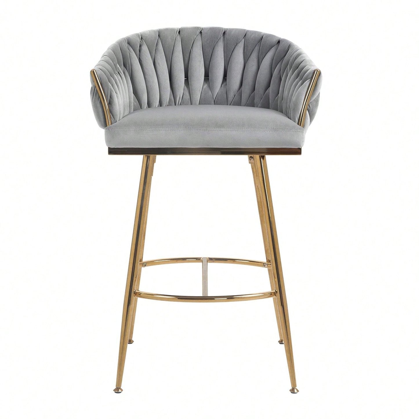 Set Of 2, 26'' Counter Height Bar Stools Velvet Kitchen Island Counter Bar Stool With Hand- Wave Back,Golden Chromed Base And Footrest