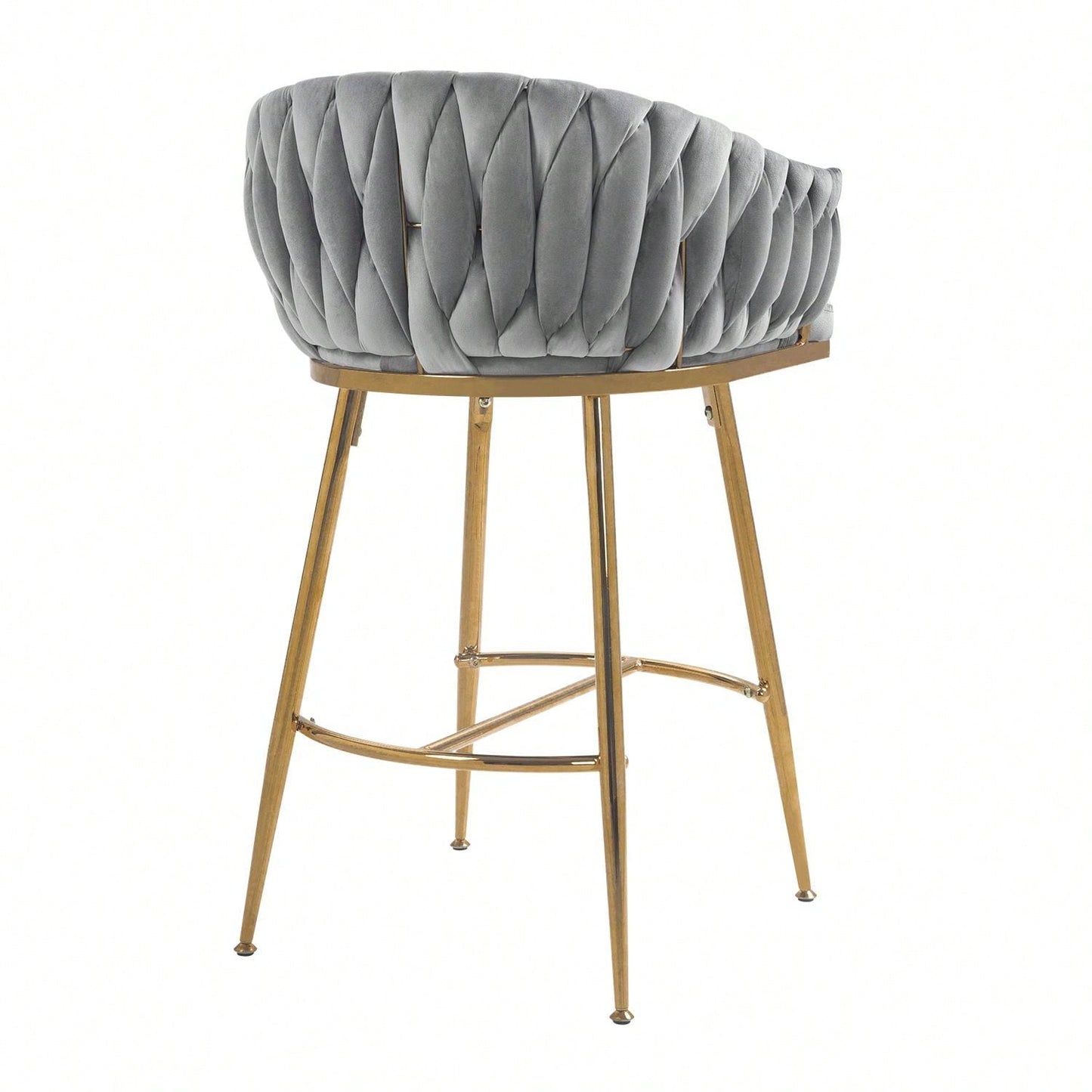 Set Of 2, 26'' Counter Height Bar Stools Velvet Kitchen Island Counter Bar Stool With Hand- Wave Back,Golden Chromed Base And Footrest