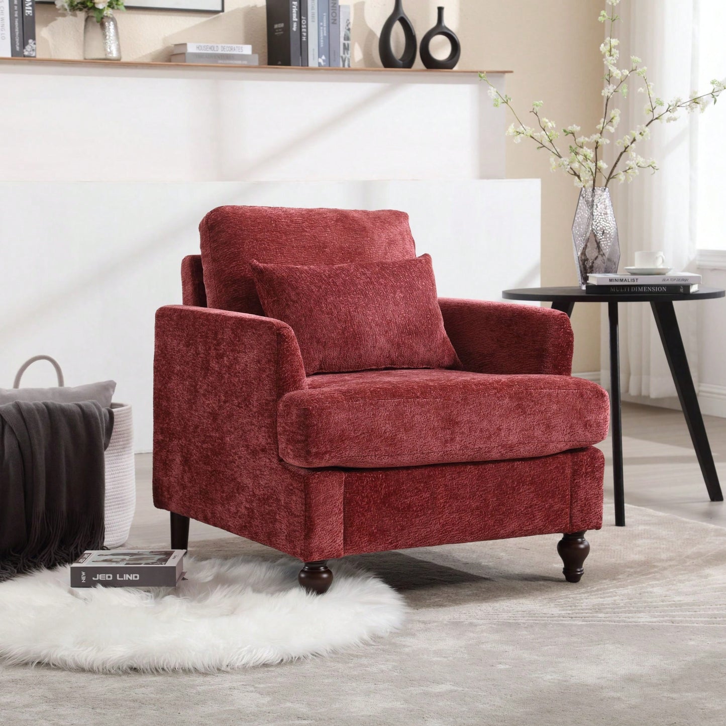 Mid Century Modern Tufted Club Chair With Studded Accents And Solid Wood Frame