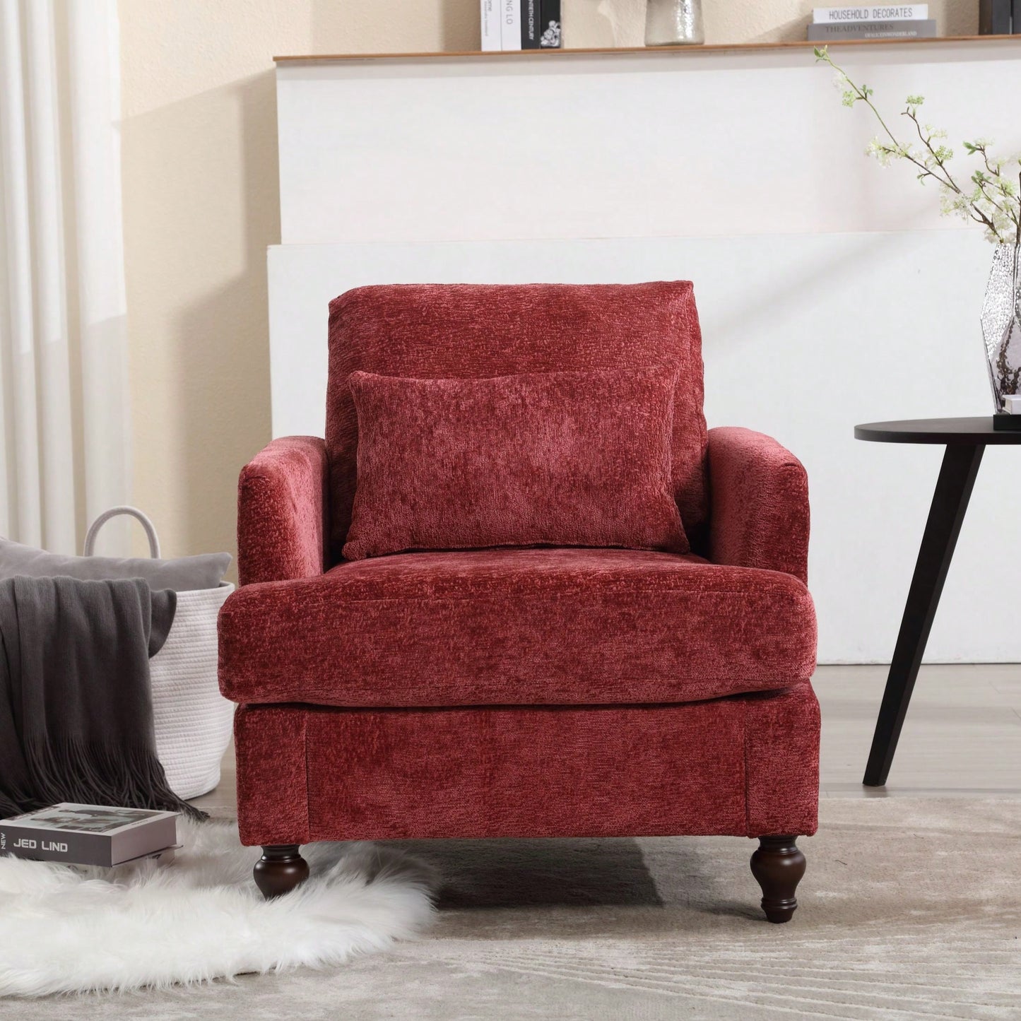 Mid Century Modern Tufted Club Chair With Studded Accents And Solid Wood Frame