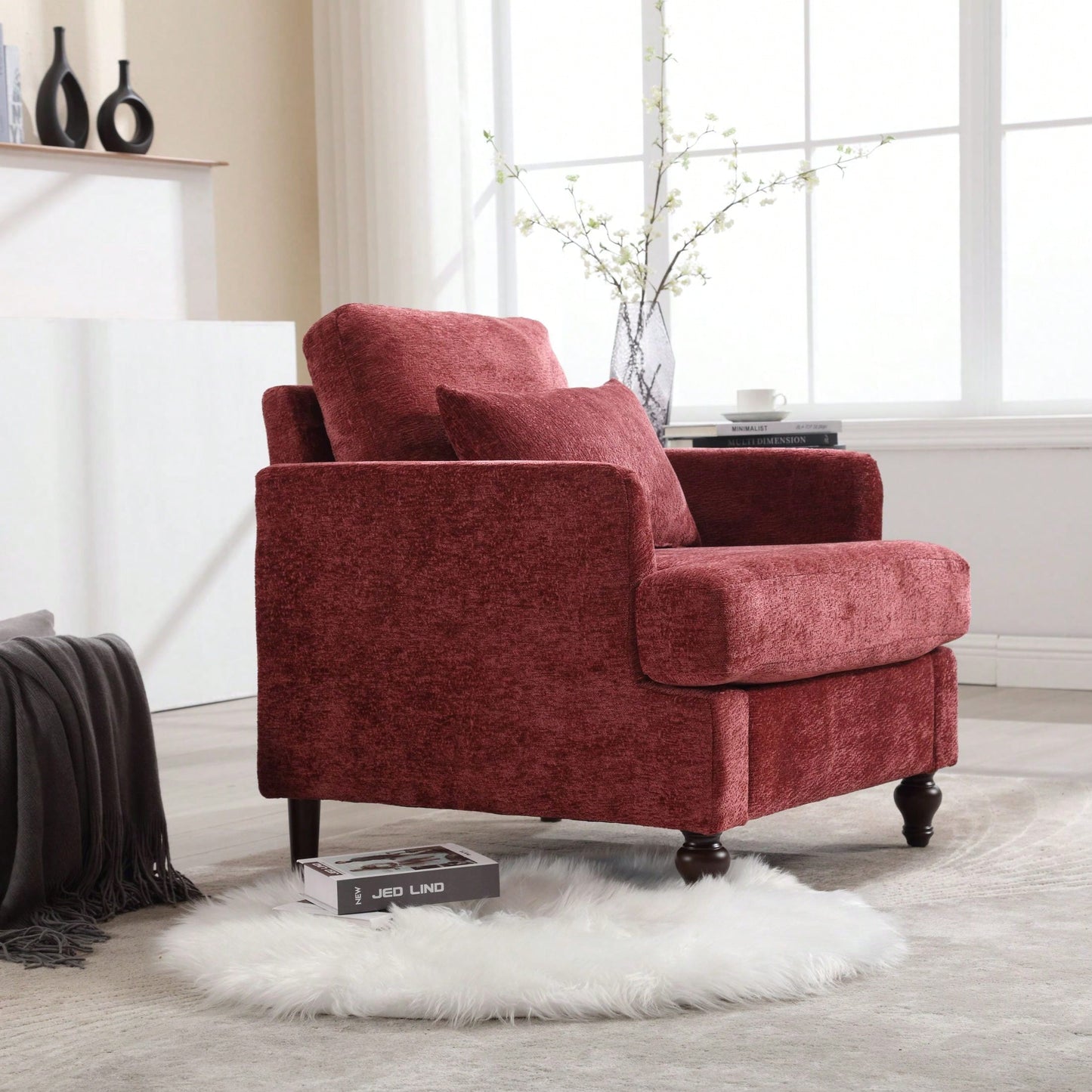 Mid Century Modern Tufted Club Chair With Studded Accents And Solid Wood Frame