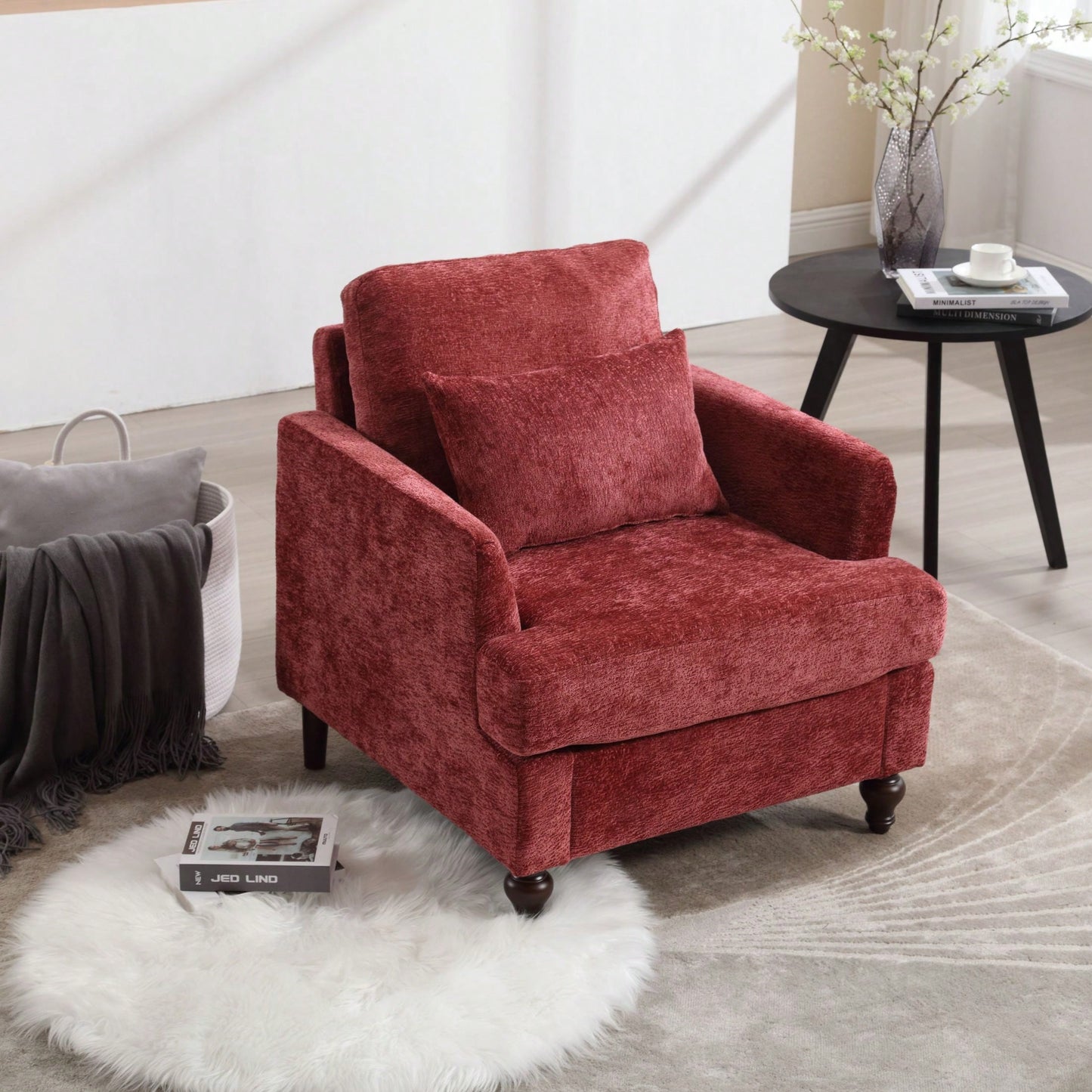 Mid Century Modern Tufted Club Chair With Studded Accents And Solid Wood Frame