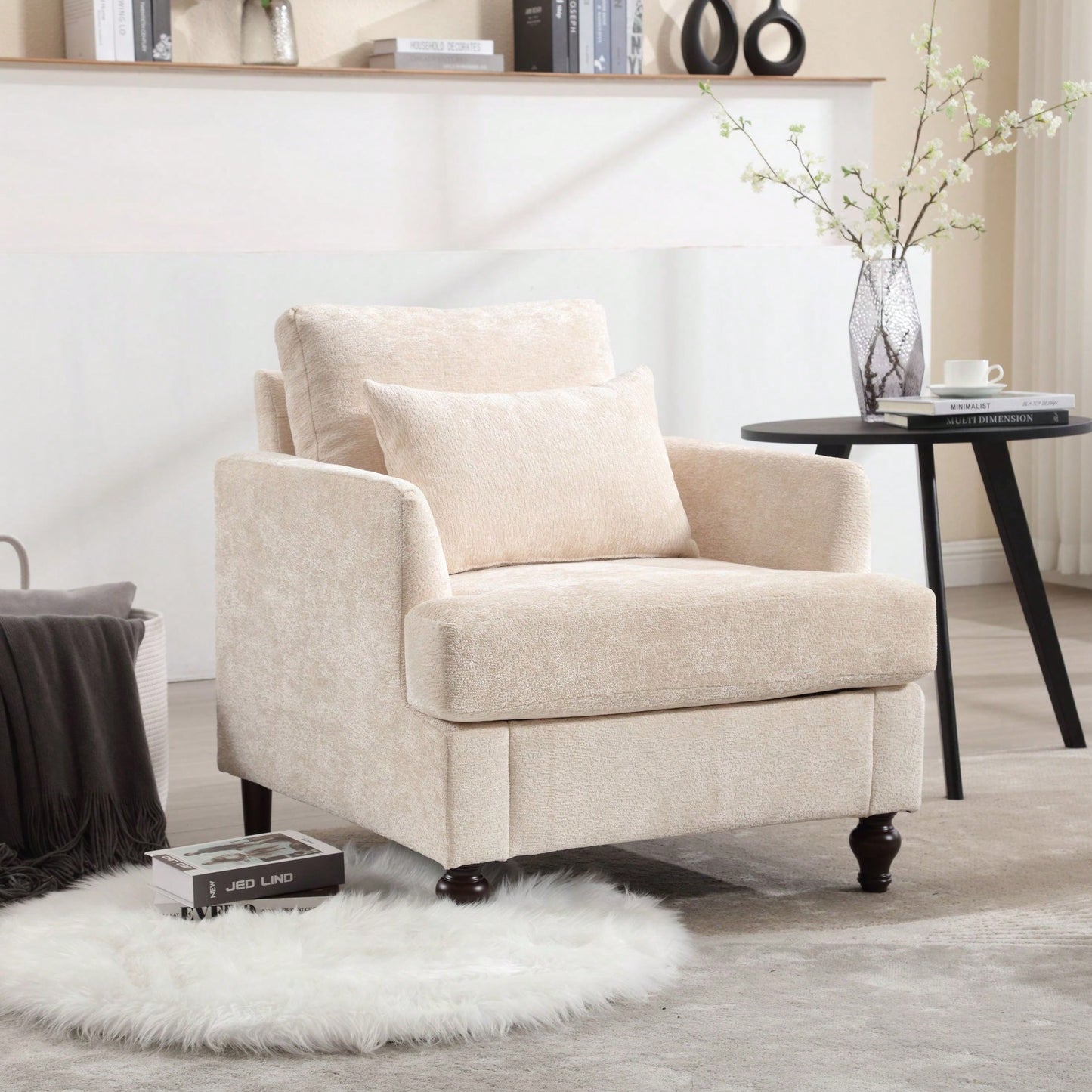 Mid Century Modern Tufted Club Chair With Studded Accents And Solid Wood Frame