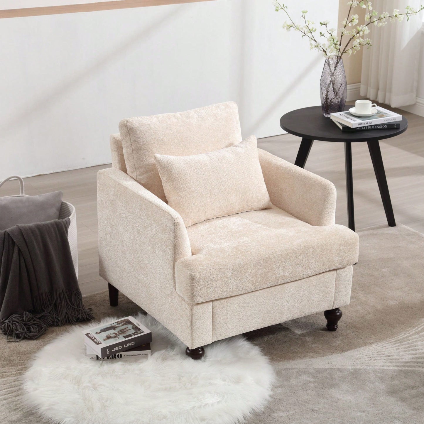 Mid Century Modern Tufted Club Chair With Studded Accents And Solid Wood Frame