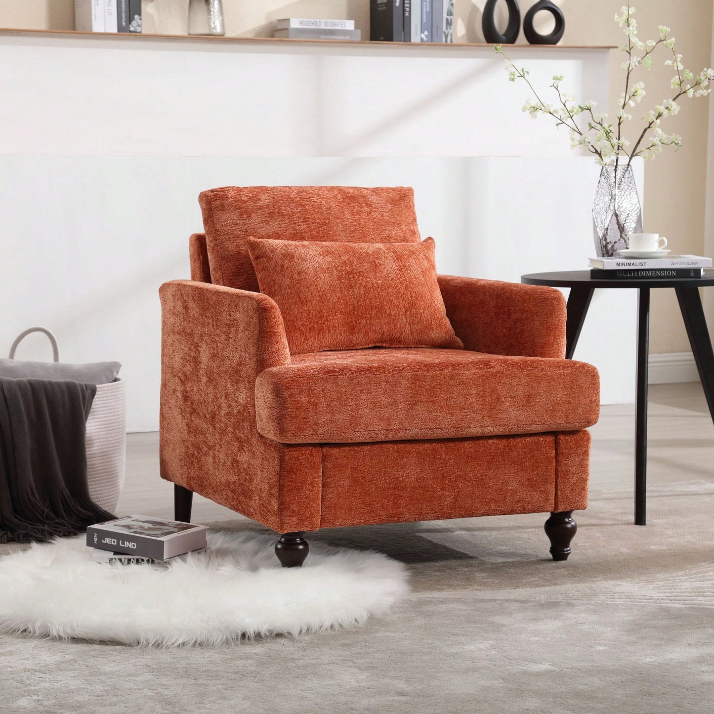 Mid Century Modern Tufted Club Chair With Studded Accents And Solid Wood Frame