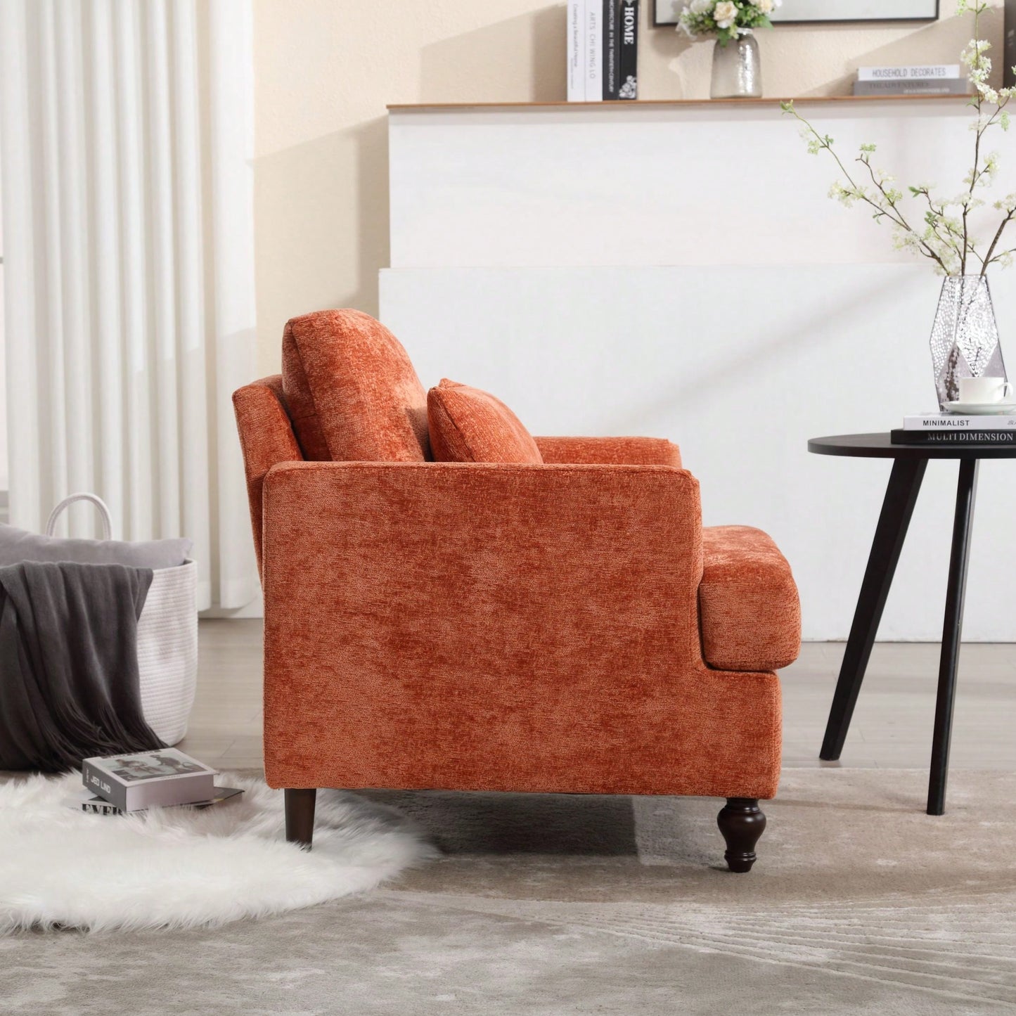 Mid Century Modern Tufted Club Chair With Studded Accents And Solid Wood Frame