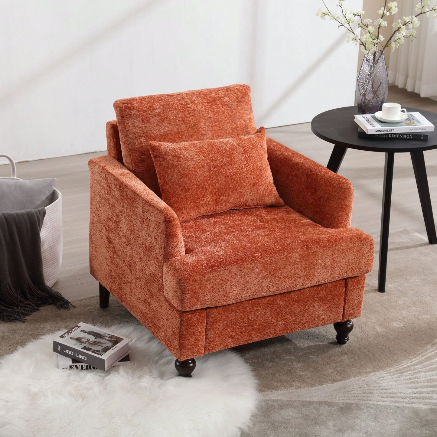 Mid Century Modern Tufted Club Chair With Studded Accents And Solid Wood Frame