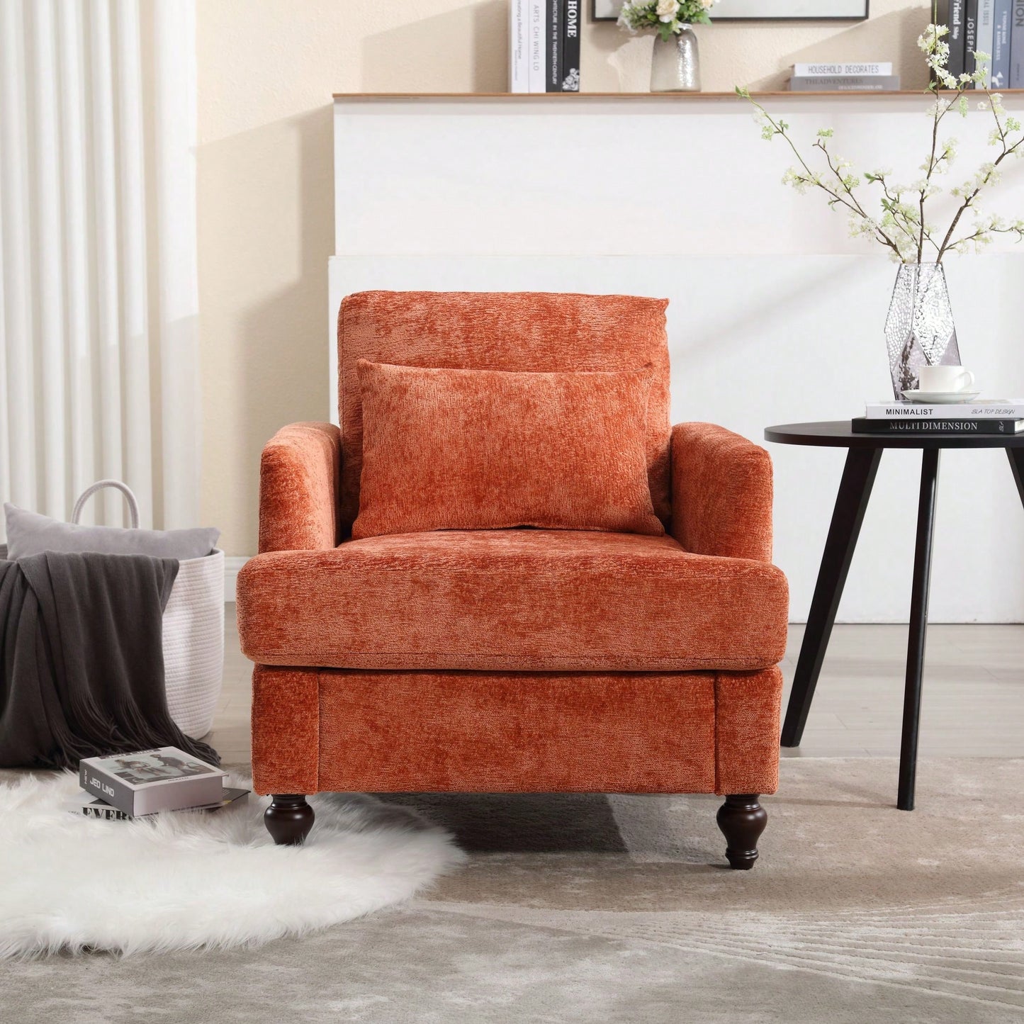 Mid Century Modern Tufted Club Chair With Studded Accents And Solid Wood Frame