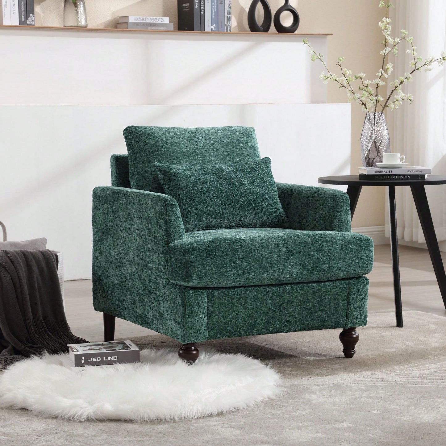 Mid Century Modern Tufted Club Chair With Studded Accents And Solid Wood Frame