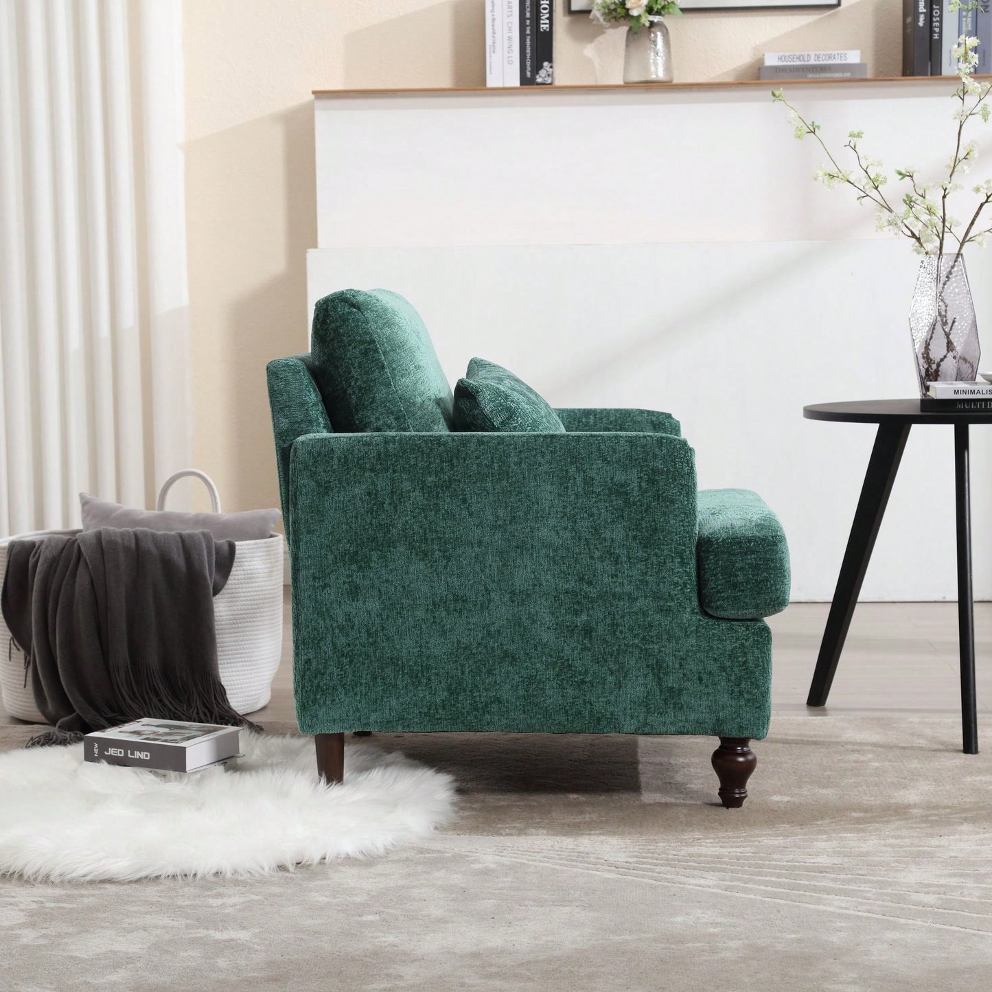 Mid Century Modern Tufted Club Chair With Studded Accents And Solid Wood Frame