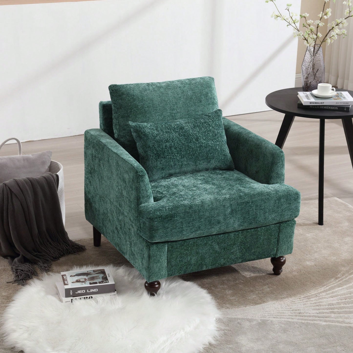 Mid Century Modern Tufted Club Chair With Studded Accents And Solid Wood Frame