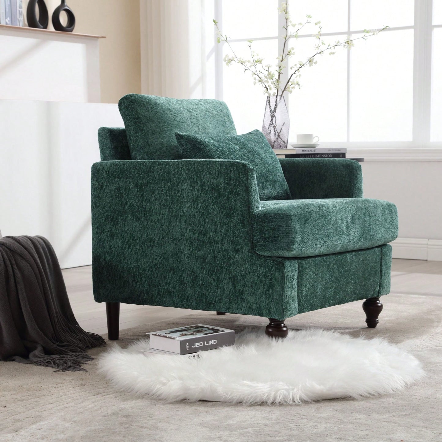 Mid Century Modern Tufted Club Chair With Studded Accents And Solid Wood Frame