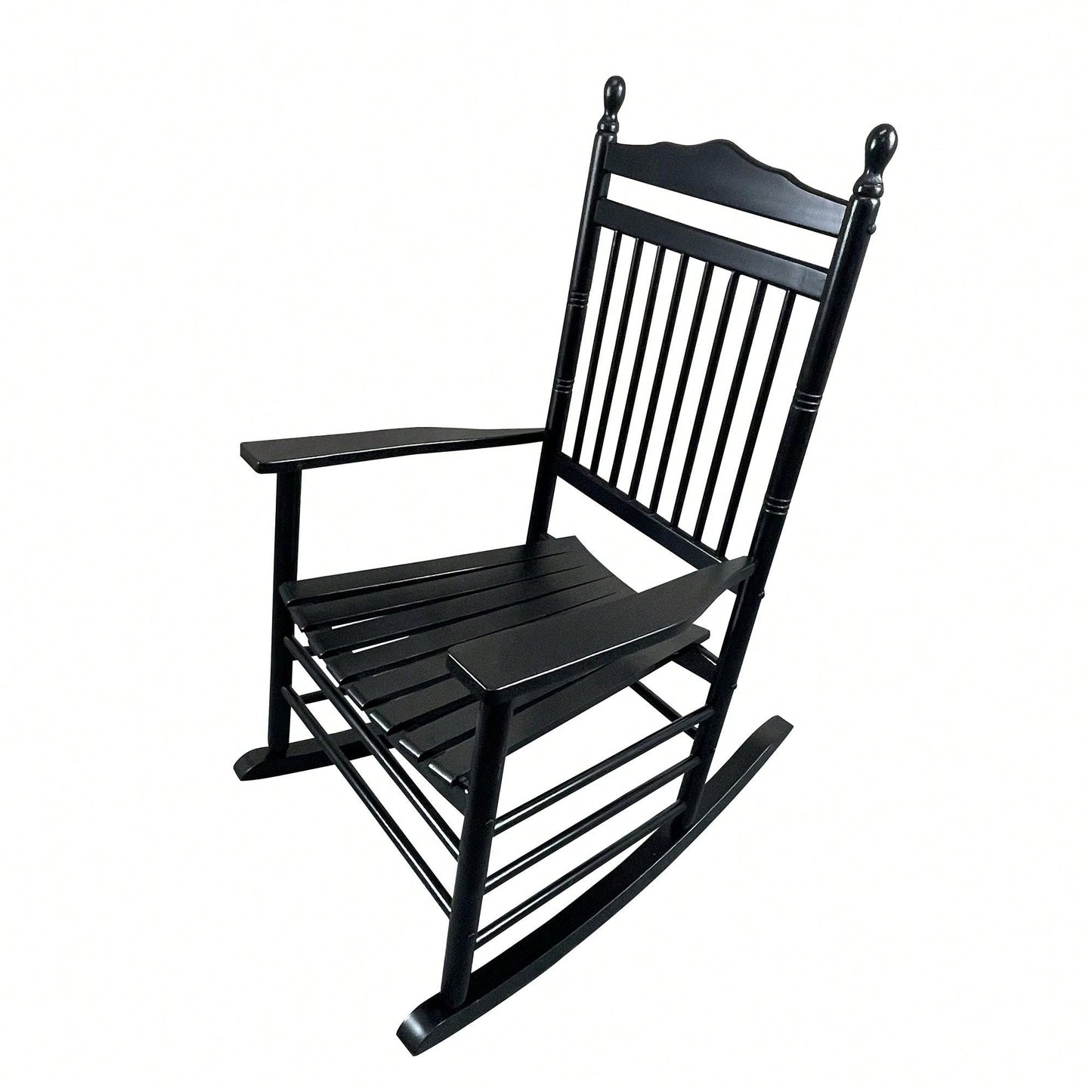 Adult Rocking Chair, Balcony Porch, Solid Hardwood, Wide Seat, Armrest, Slatted Back Rest, Easy Assembly