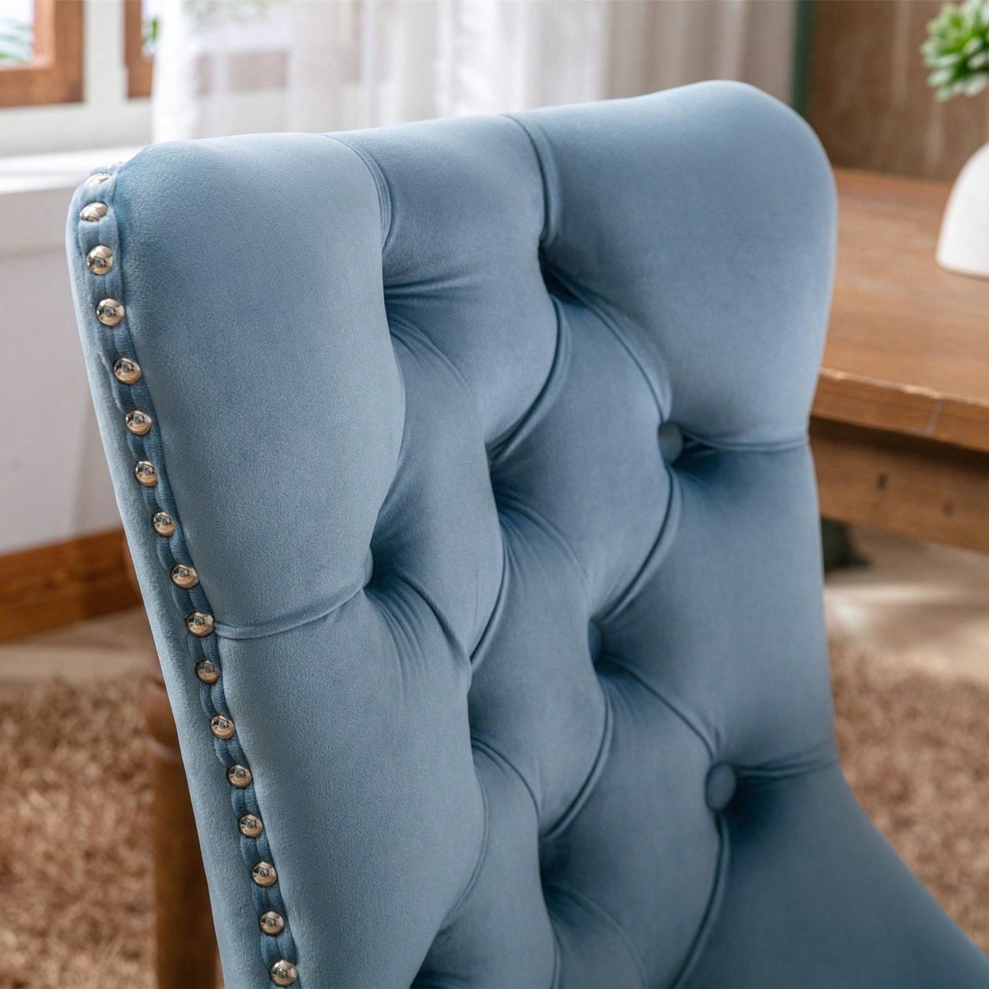 Set Of 2, Modern High-End Tufted Solid Wood Contemporary Velvet Upholstered Dining Chair With Wood Legs Nailhead Trim