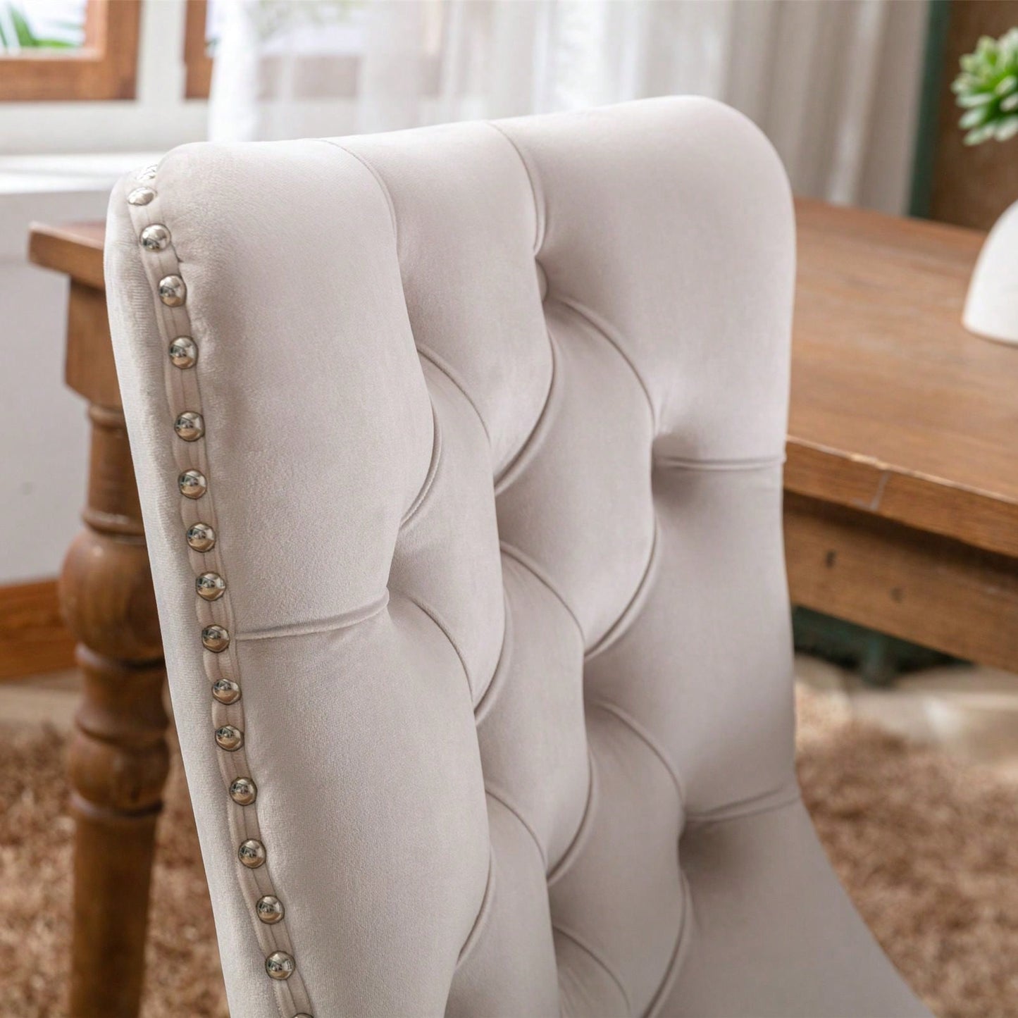 Set Of 2, Modern High-End Tufted Solid Wood Contemporary Velvet Upholstered Dining Chair With Wood Legs Nailhead Trim