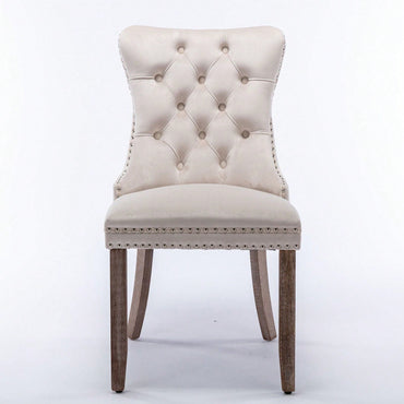 Set Of 2, Modern High-End Tufted Solid Wood Contemporary Velvet Upholstered Dining Chair With Wood Legs Nailhead Trim