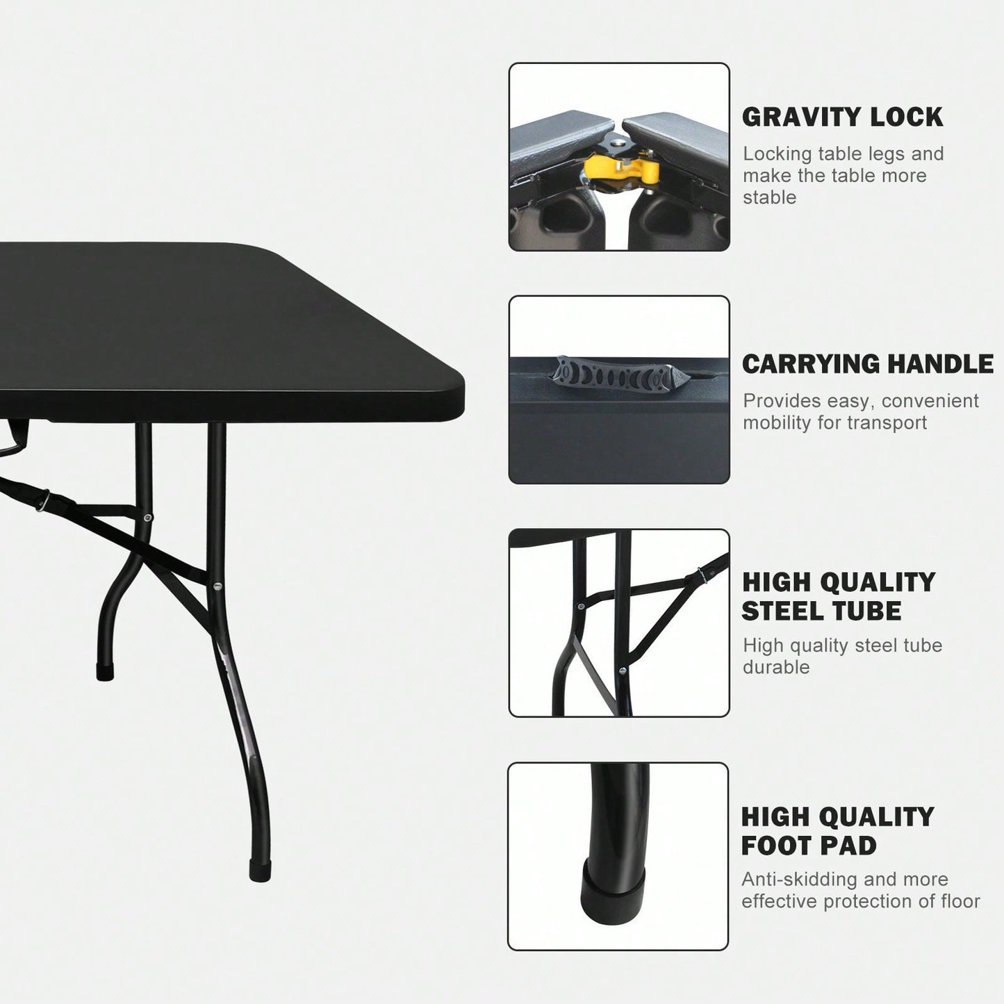 8ft Folding Table, Portable Plastic Table For Camping, Picnics, Parties, High Load Bearing Foldable Table