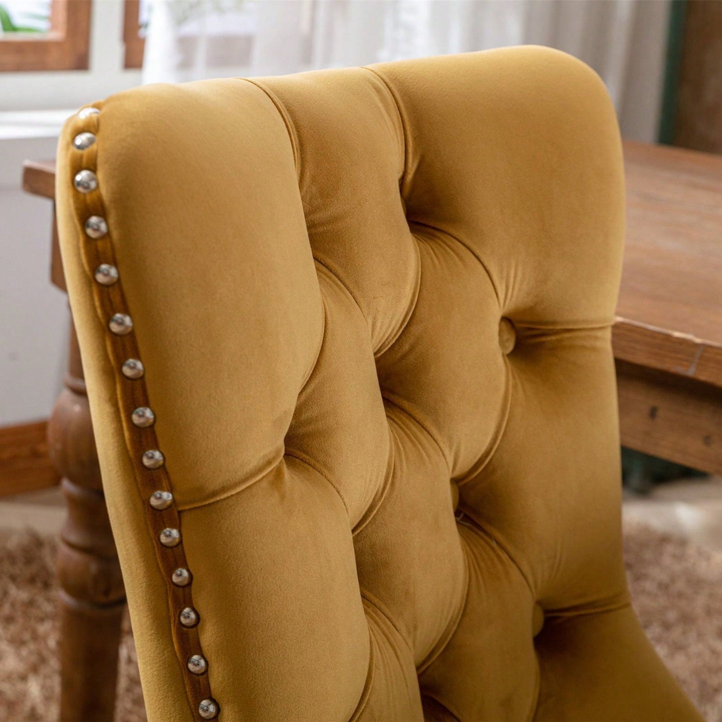 Set Of 2, Modern High-End Tufted Solid Wood Contemporary Velvet Upholstered Dining Chair With Wood Legs Nailhead Trim