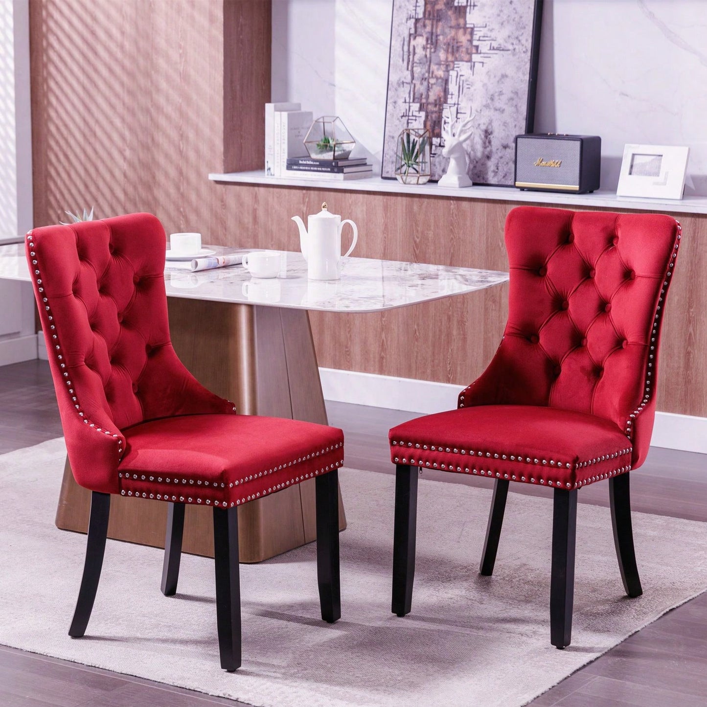 Set Of 2, Modern High-End Tufted Solid Wood Contemporary Velvet Upholstered Dining Chair With Wood Legs Nailhead Trim