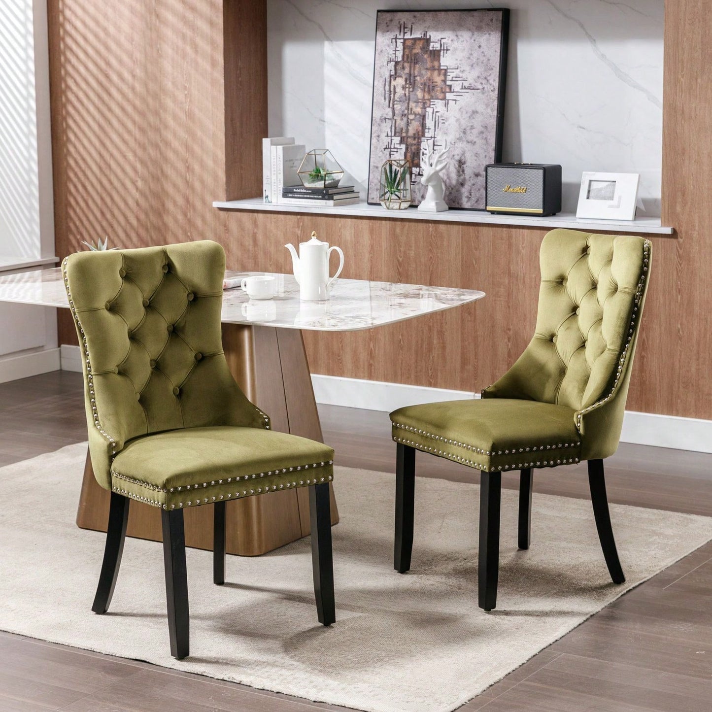 Set Of 2, Modern High-End Tufted Solid Wood Contemporary Velvet Upholstered Dining Chair With Wood Legs Nailhead Trim