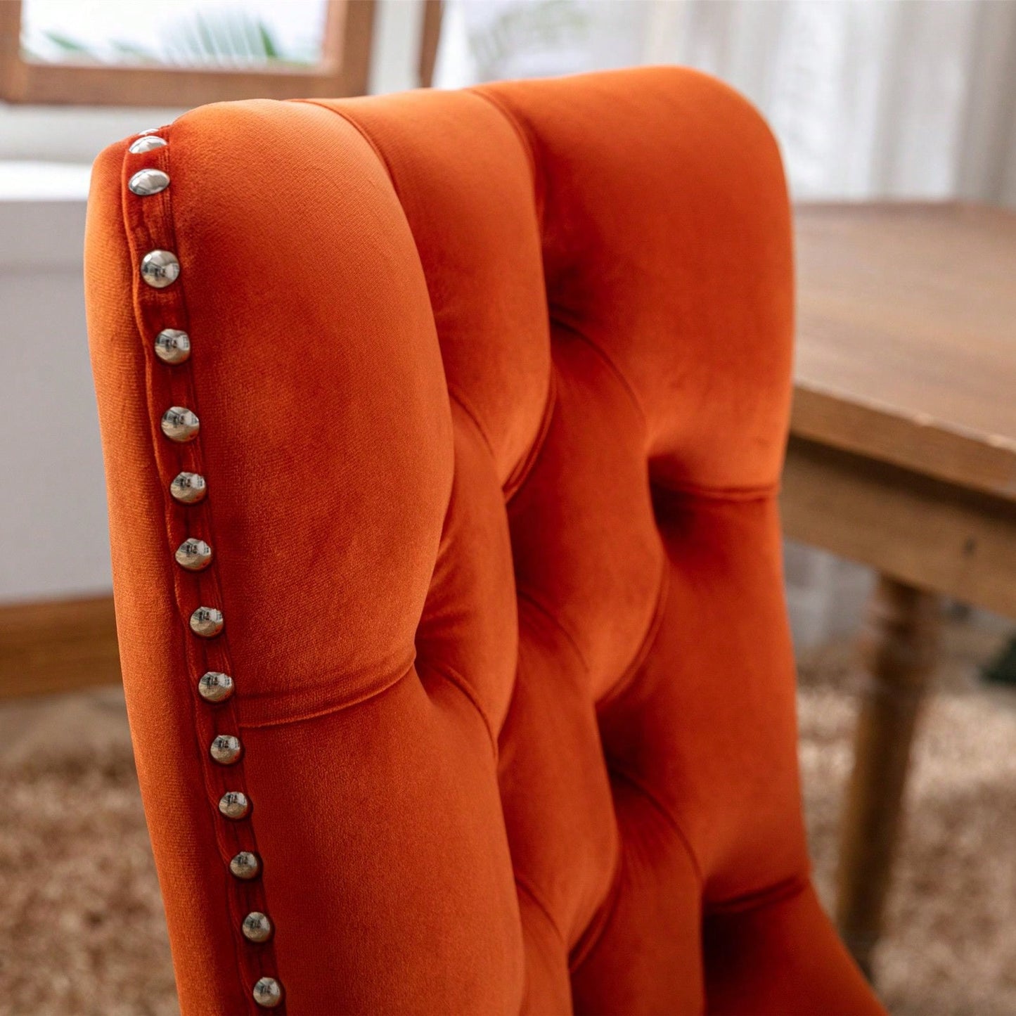 Set Of 2, Modern High-End Tufted Solid Wood Contemporary Velvet Upholstered Dining Chair With Wood Legs Nailhead Trim