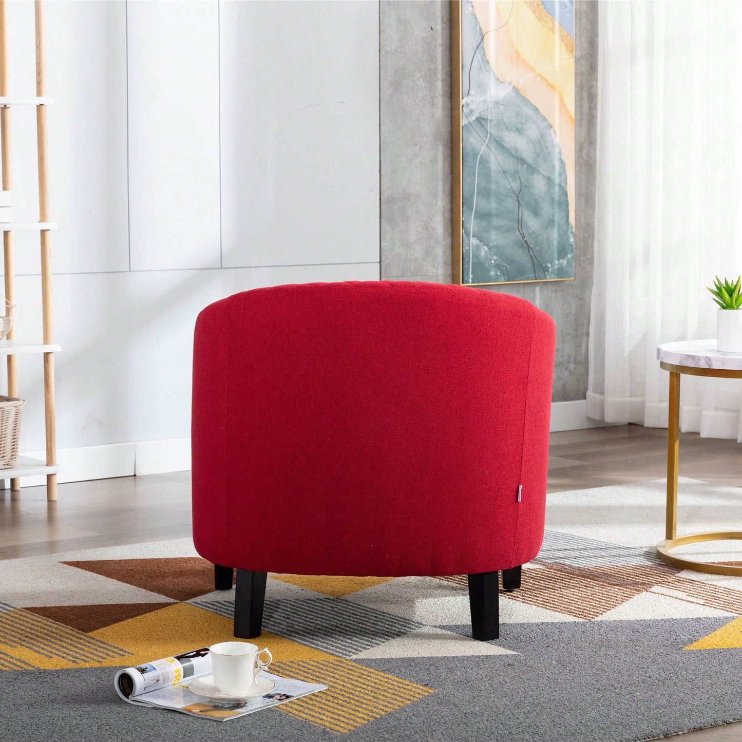 Barrel Chair Living Room Chair With Nailheads And Solid Wood Legs Linen