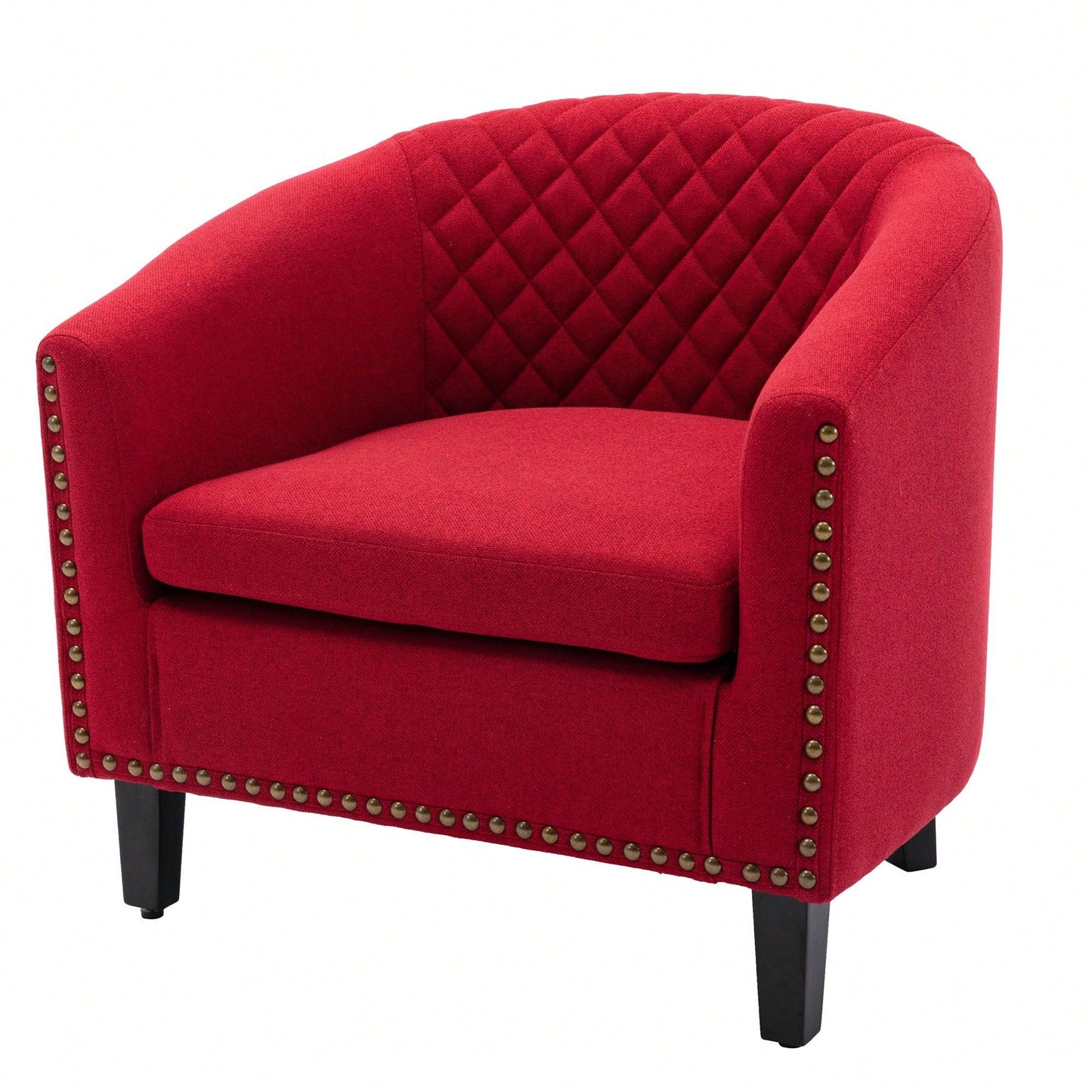 Barrel Chair Living Room Chair With Nailheads And Solid Wood Legs Linen